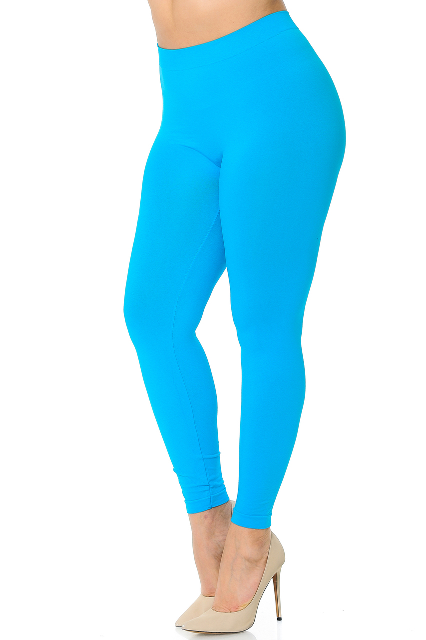 Nylon Spandex Solid Basic Plus Size Leggings