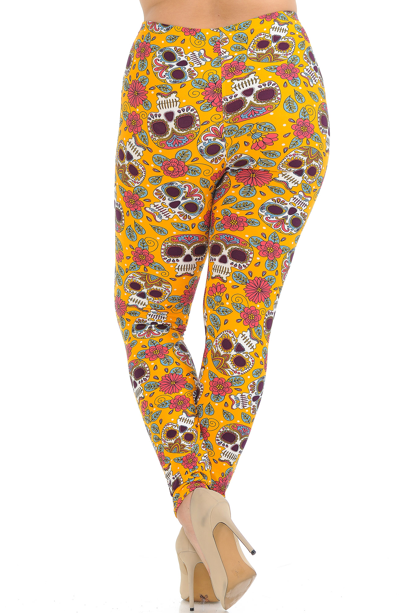 Buttery Smooth Mustard Summer Sugar Skull Plus Size Leggings