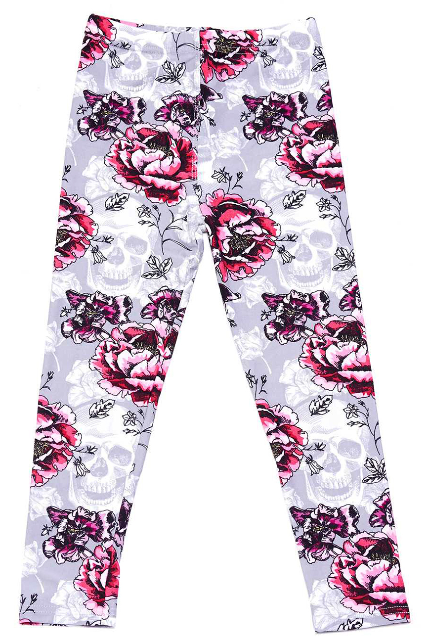Buttery Soft Blooming Rose Skull Kids Leggings