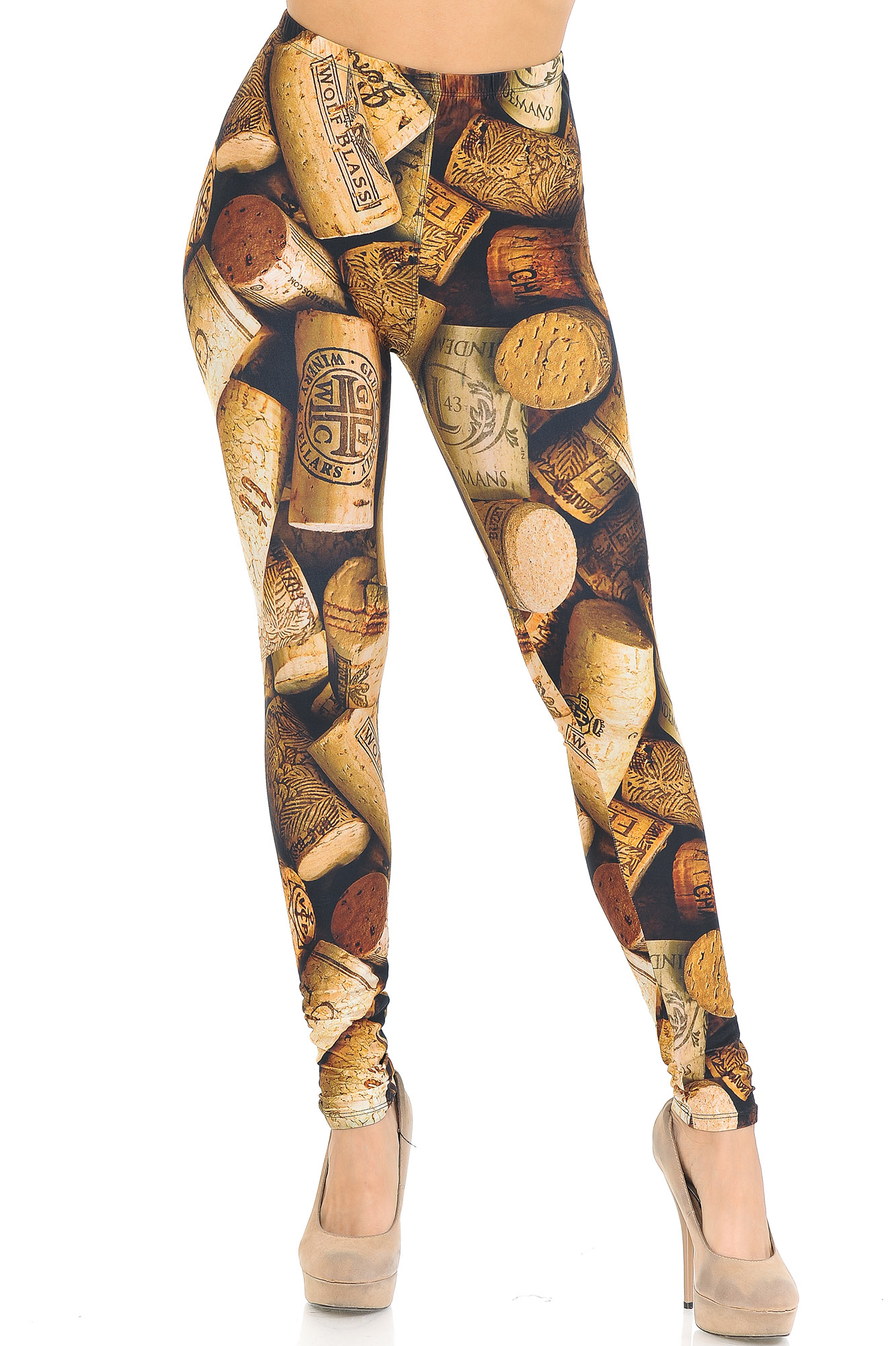 Front view of Creamy Soft Wine Cork Extra Small Leggings  - USA Fashion™, great for parties or sassy casual looks.