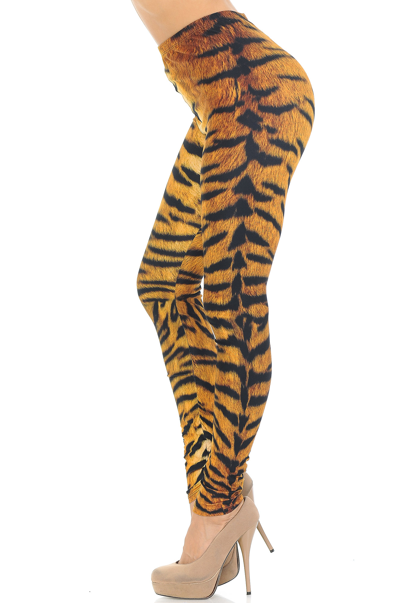 Left side of Creamy Soft Tiger Print Extra Small Leggings - USA Fashion™