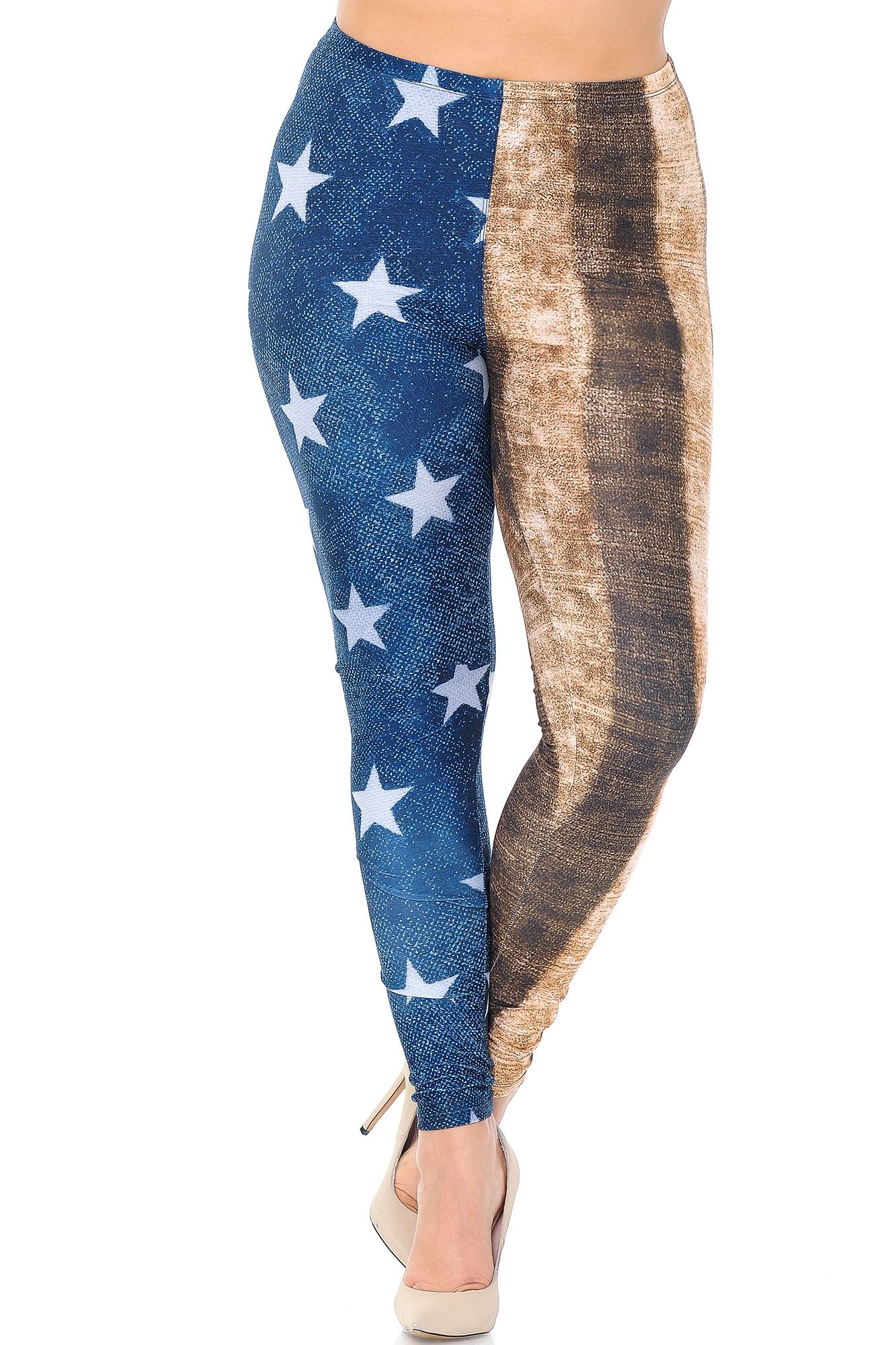 Front view of Creamy Soft Vintage USA Flag Plus Size Leggings - USA Fashion™