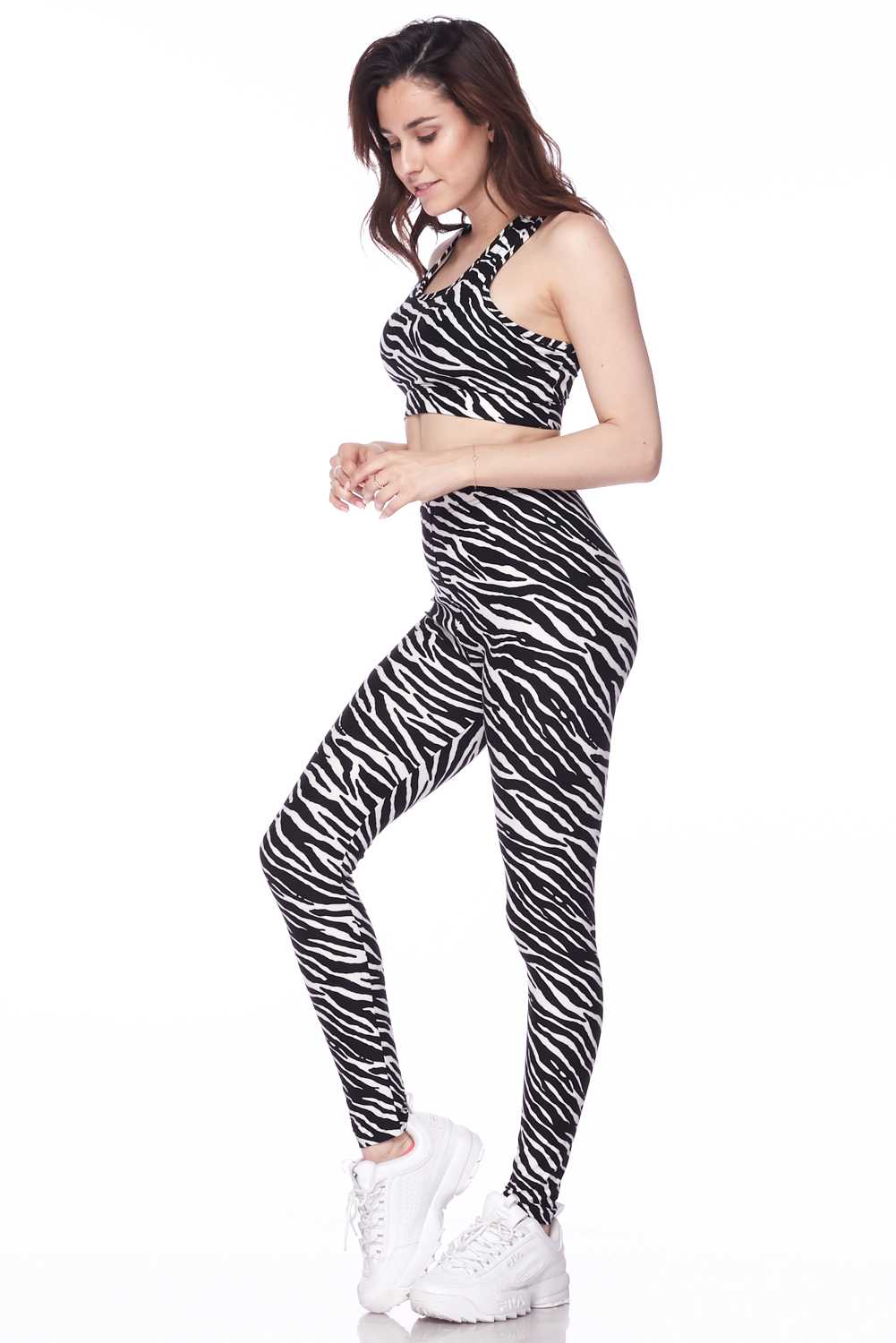 Left side view image of our versatile Buttery Smooth Zebra Bra and Leggings Set