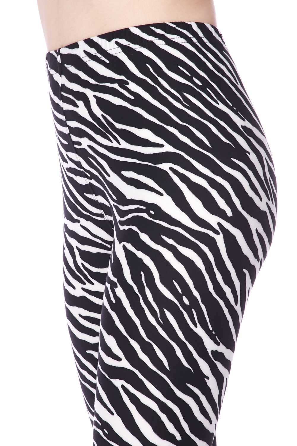 Close up left side view of Buttery Smooth Zebra Leggings