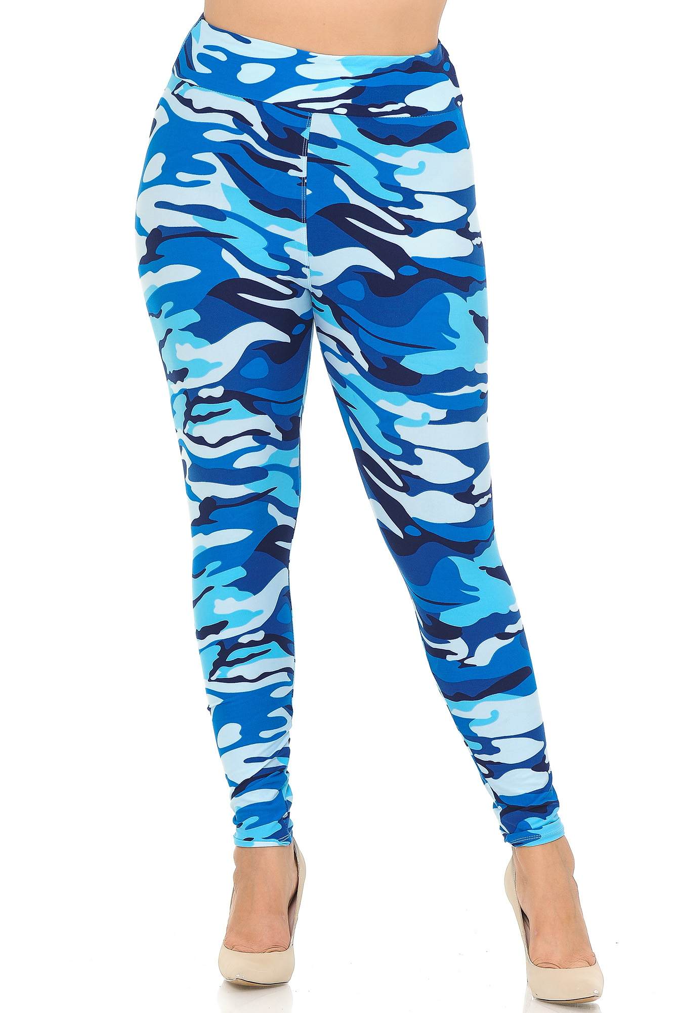 Buttery Smooth Blue Camouflage High Waisted Plus Size Leggings - EEVEE