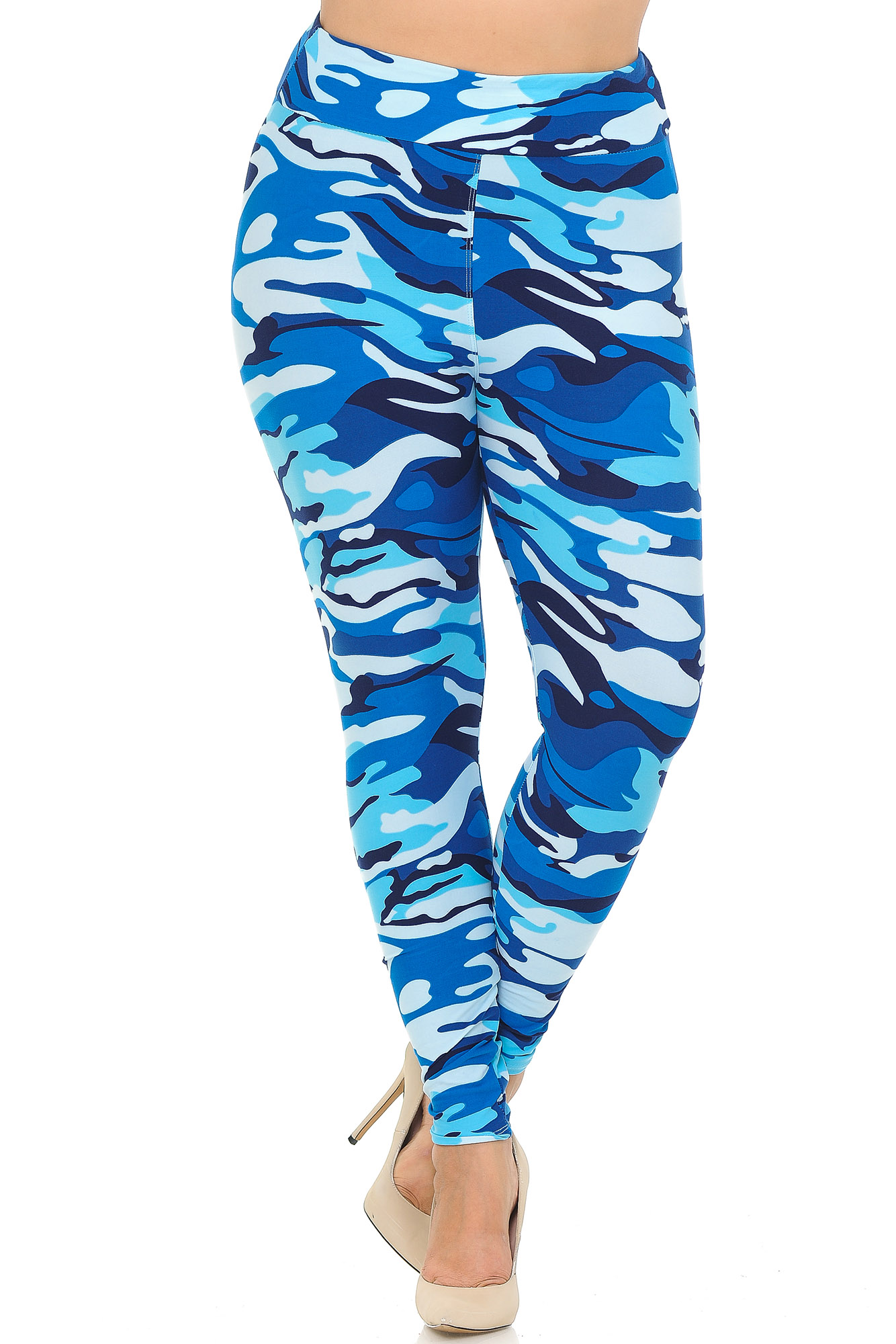 Buttery Smooth Blue Camouflage High Waisted Plus Size Leggings - EEVEE