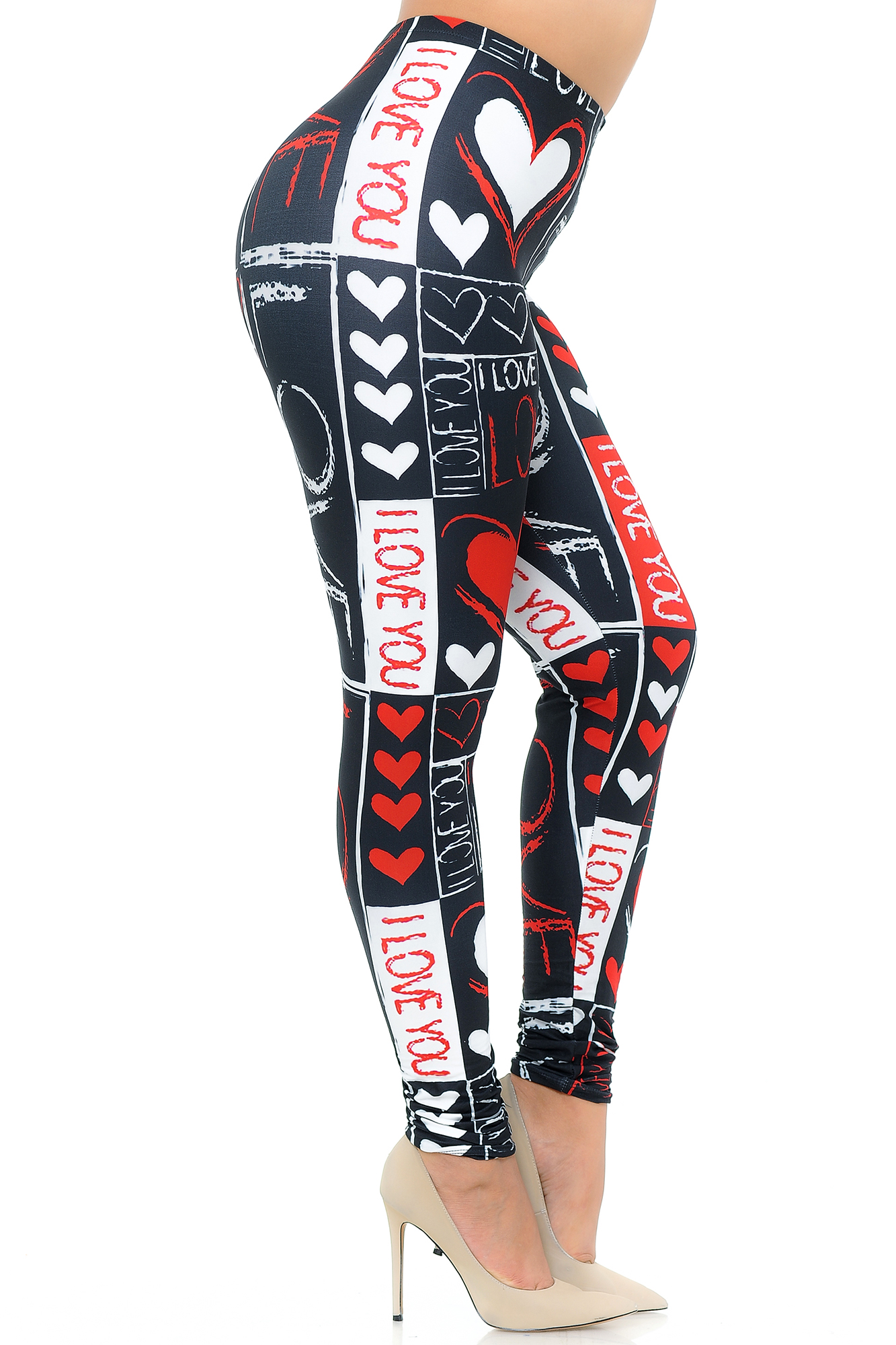 Right side view image of Creamy Soft Heart and Love Extra Plus Size Leggings - USA Fashion™