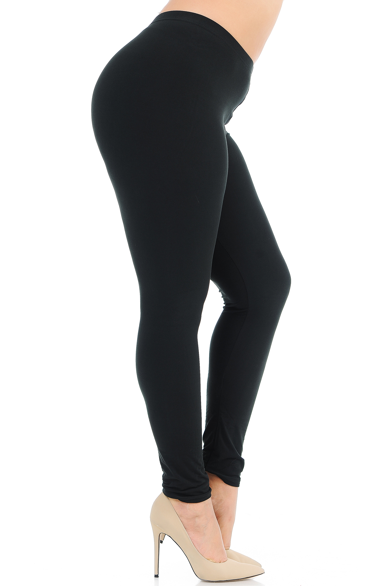 Right view image of Black Right Side Buttery Smooth Basic Solid Plus Size Leggings - New Mix