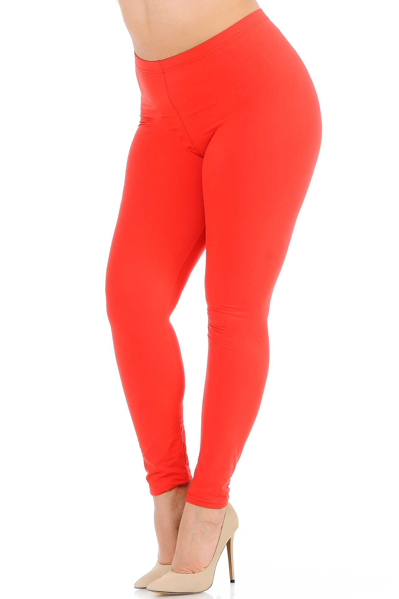 Angled front view image of Coral Buttery Smooth Basic Solid Plus Size Leggings - New Mix