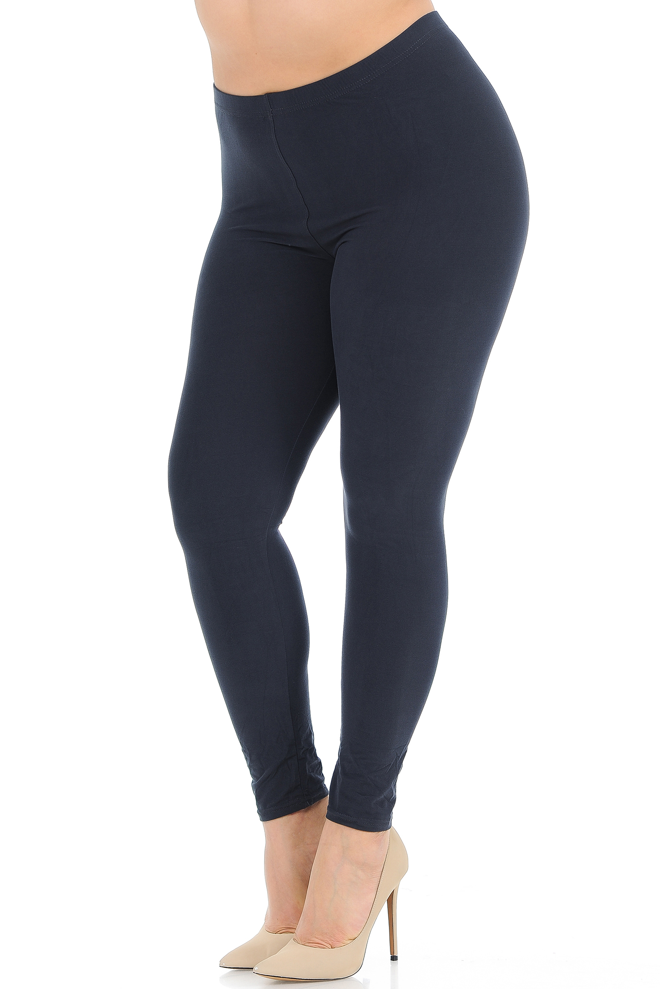 Angled front view image of Charcoal  Buttery Smooth Basic Solid Plus Size Leggings - New Mix