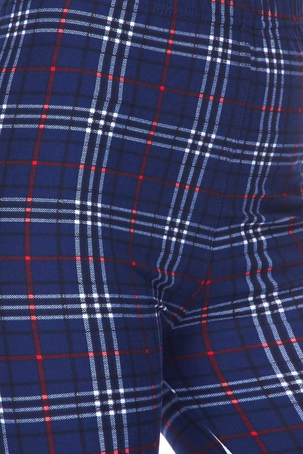 Close up image swatch of Buttery Soft Navy Blue Plaid Kids Leggings