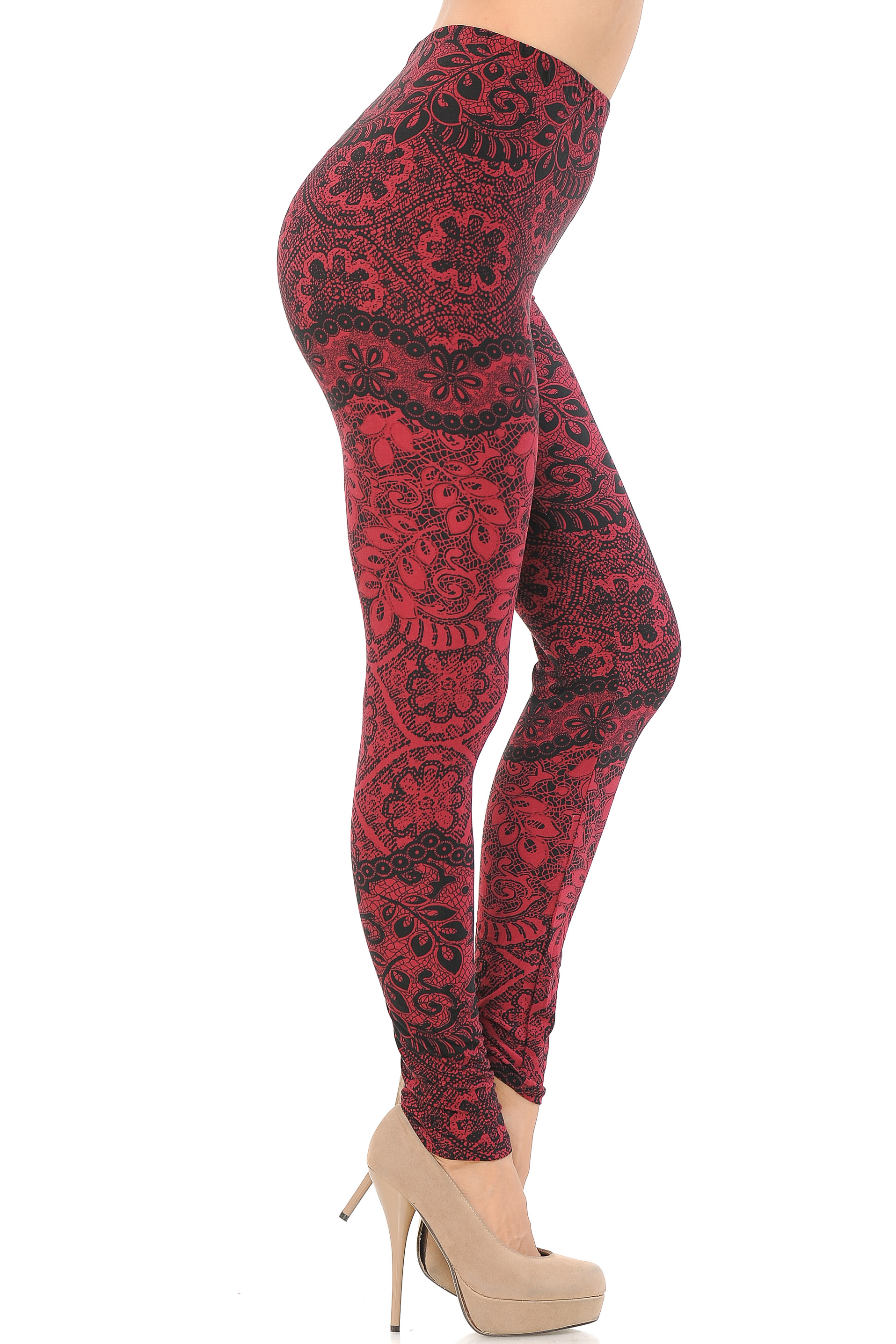 Right side view image of Buttery Soft Rouge Exquisite Leaf Plus Size Leggings