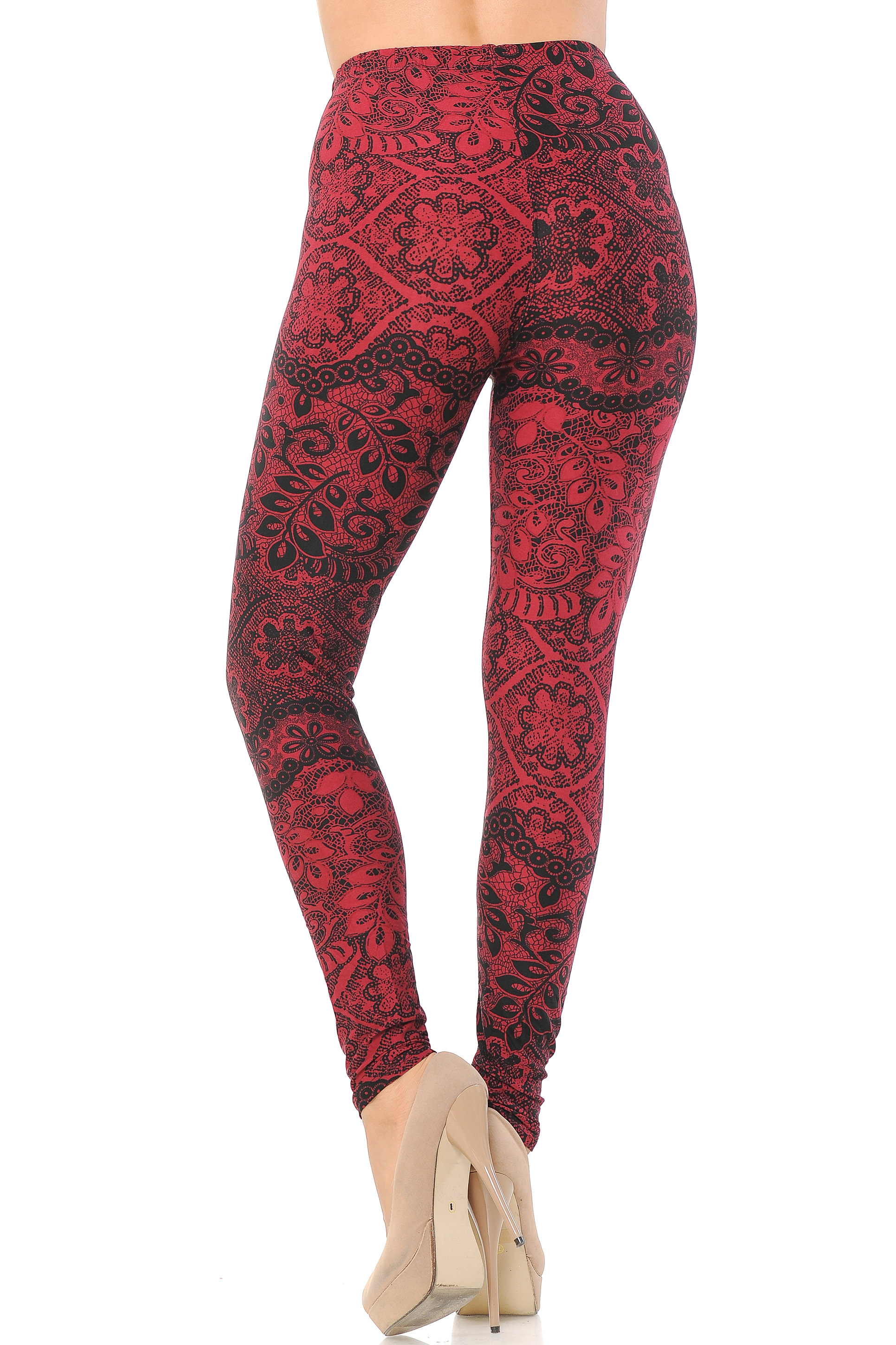 Rear view image of Buttery Soft Rouge Exquisite Leaf Plus Size Leggings