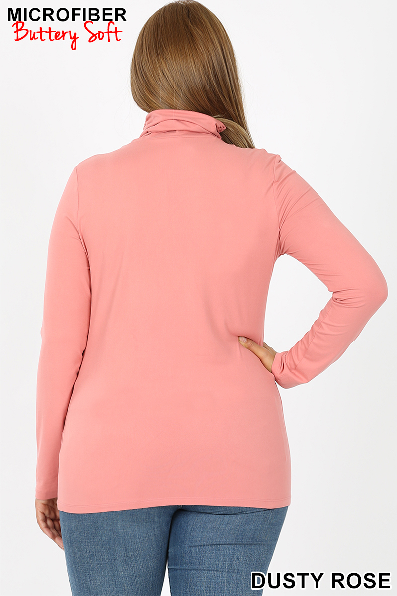 Back of Dusty Rose Brushed Microfiber Mock Neck Plus Size Top