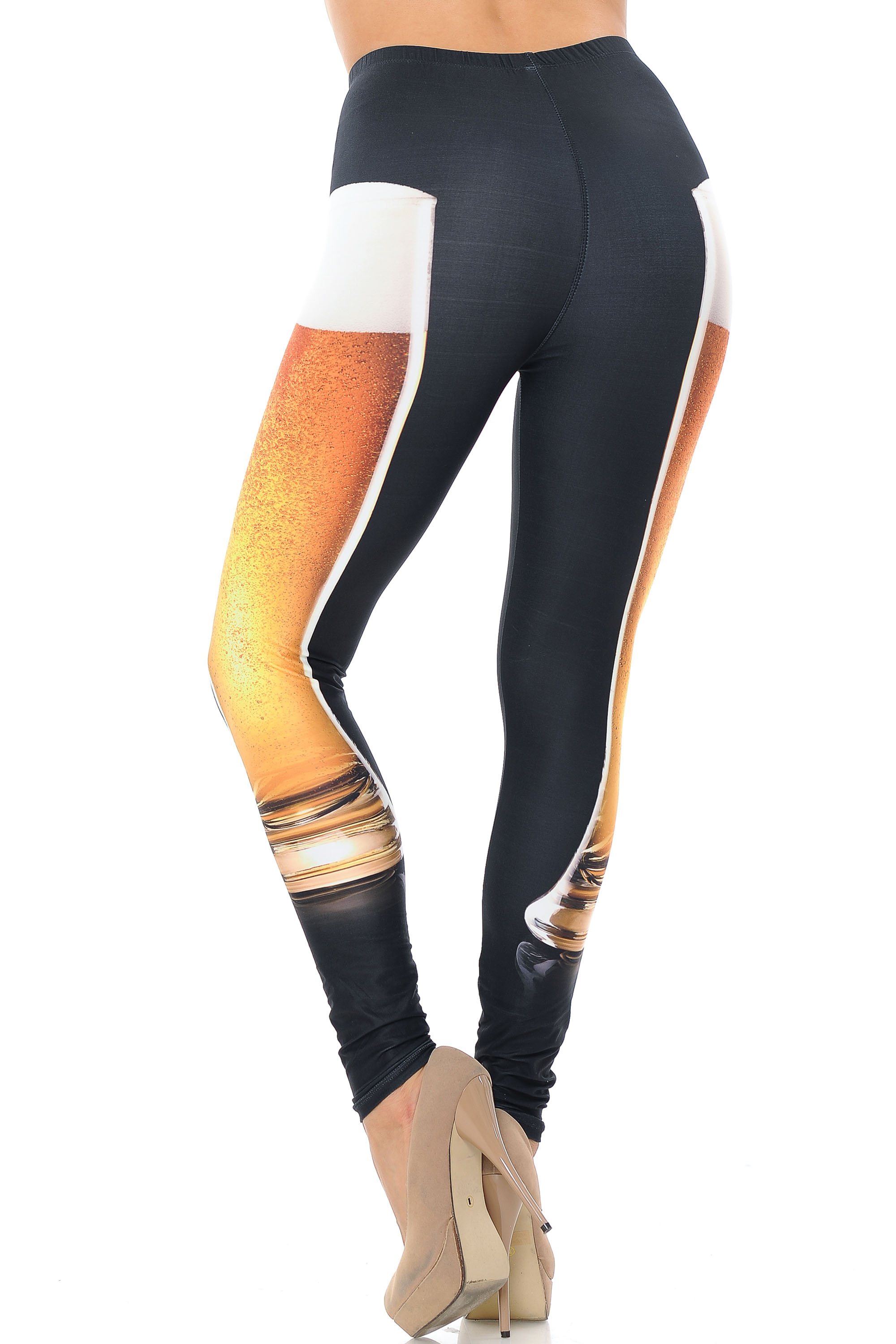 Rear view image of our figure flattering fitted Creamy Soft Draft Beer Leggings - USA Fashion™