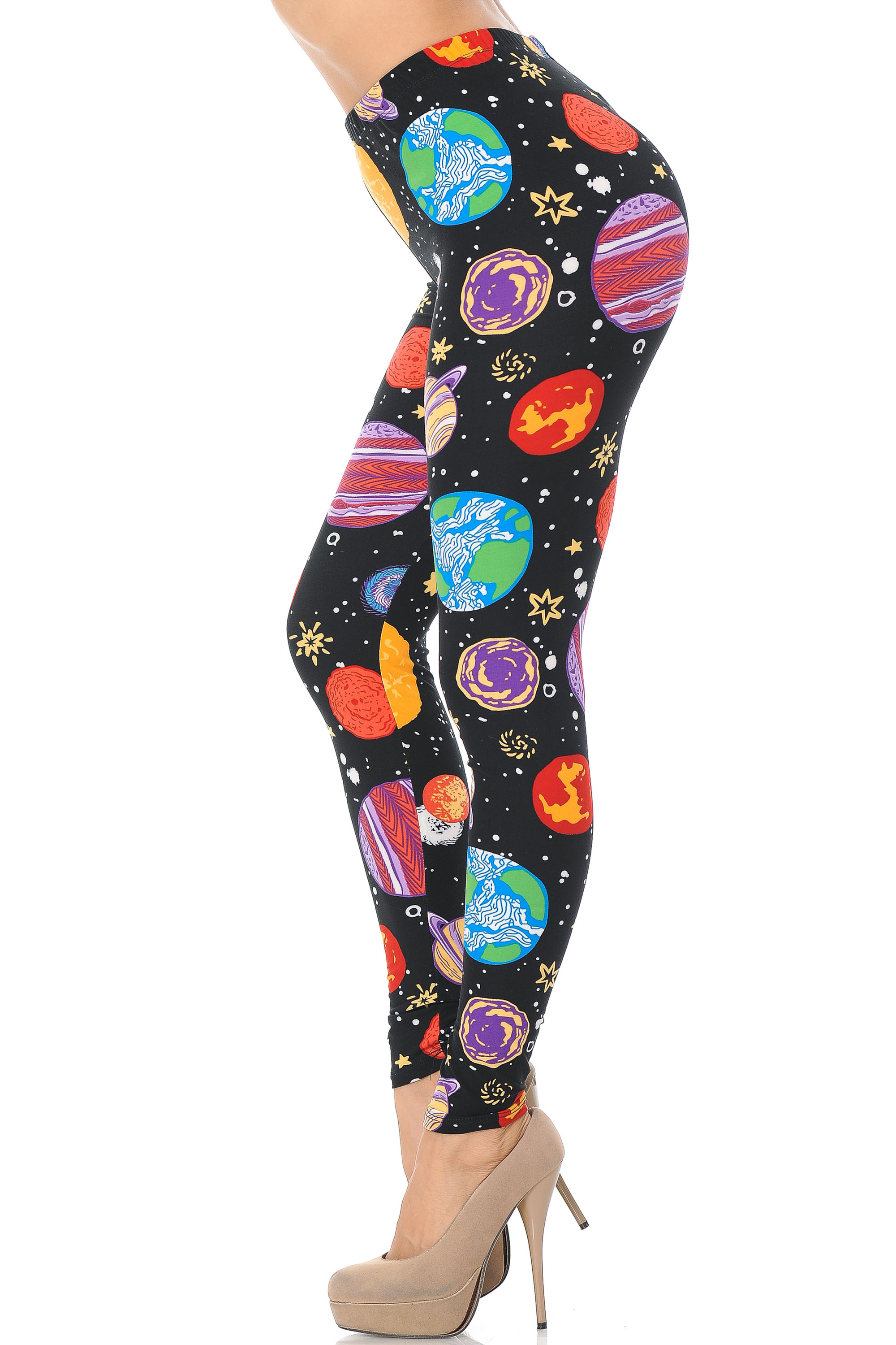 Left side image view of Buttery Smooth Planets in Space Leggings