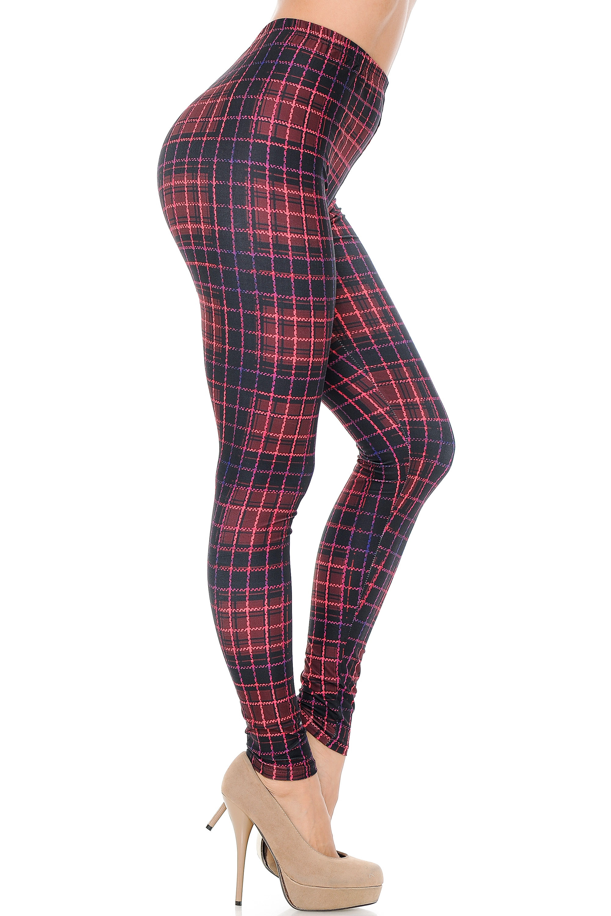 Right side view of Creamy Soft 3D Vivid Tartan Leggings