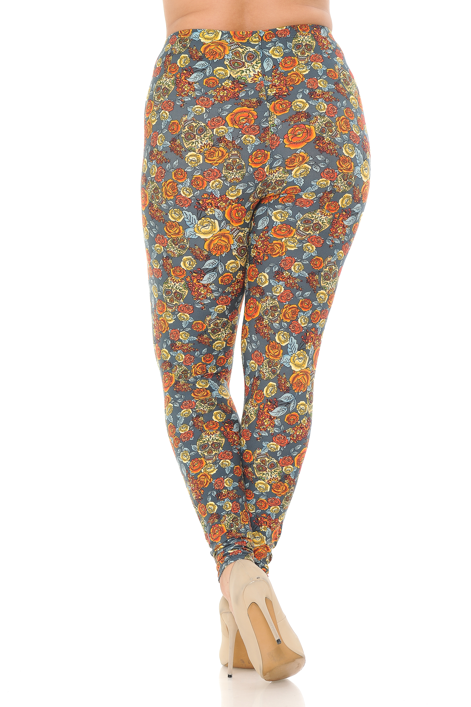 Buttery Smooth Charcoal Rose and Skulls Plus Size Leggings