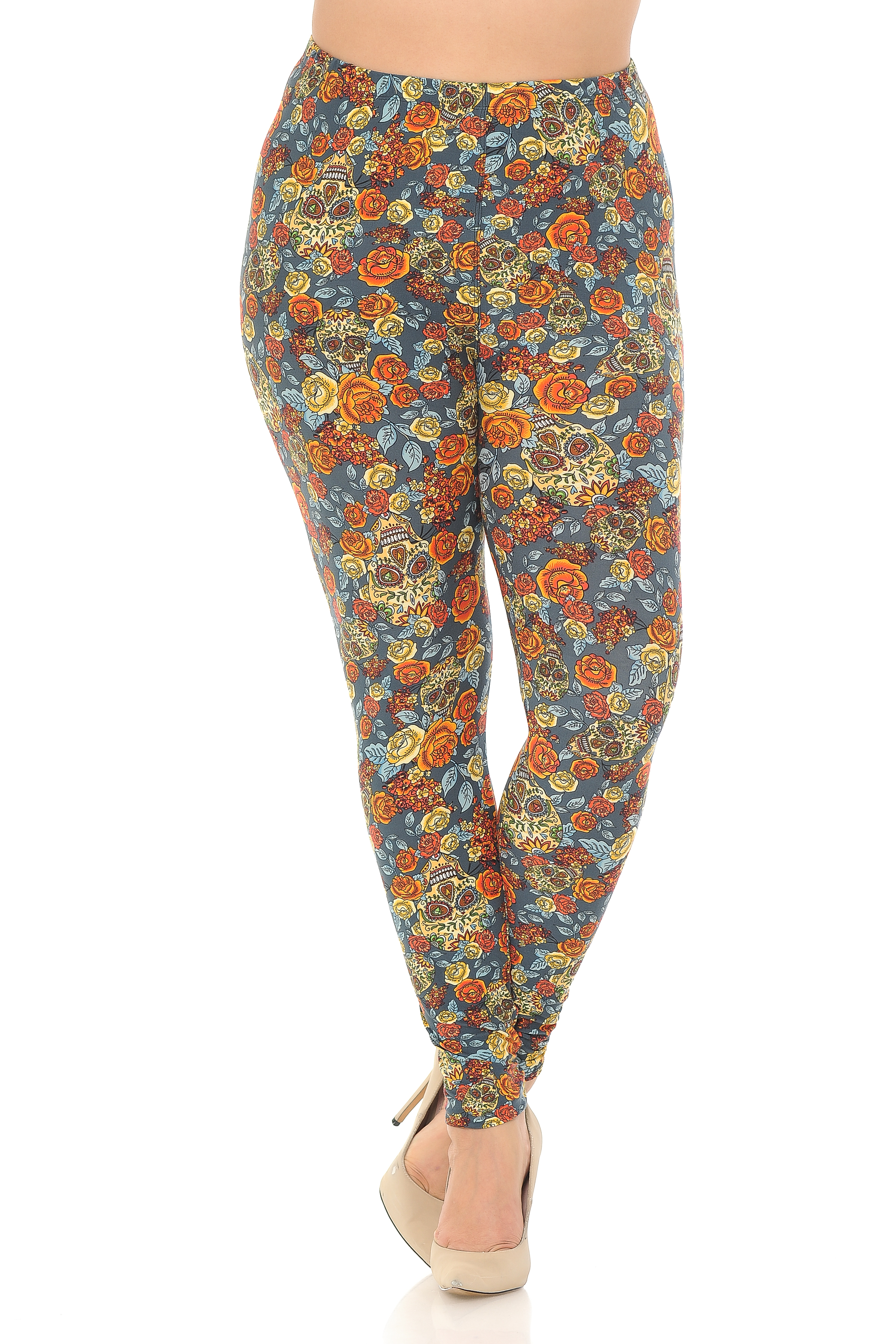 Buttery Smooth Charcoal Rose and Skulls Plus Size Leggings