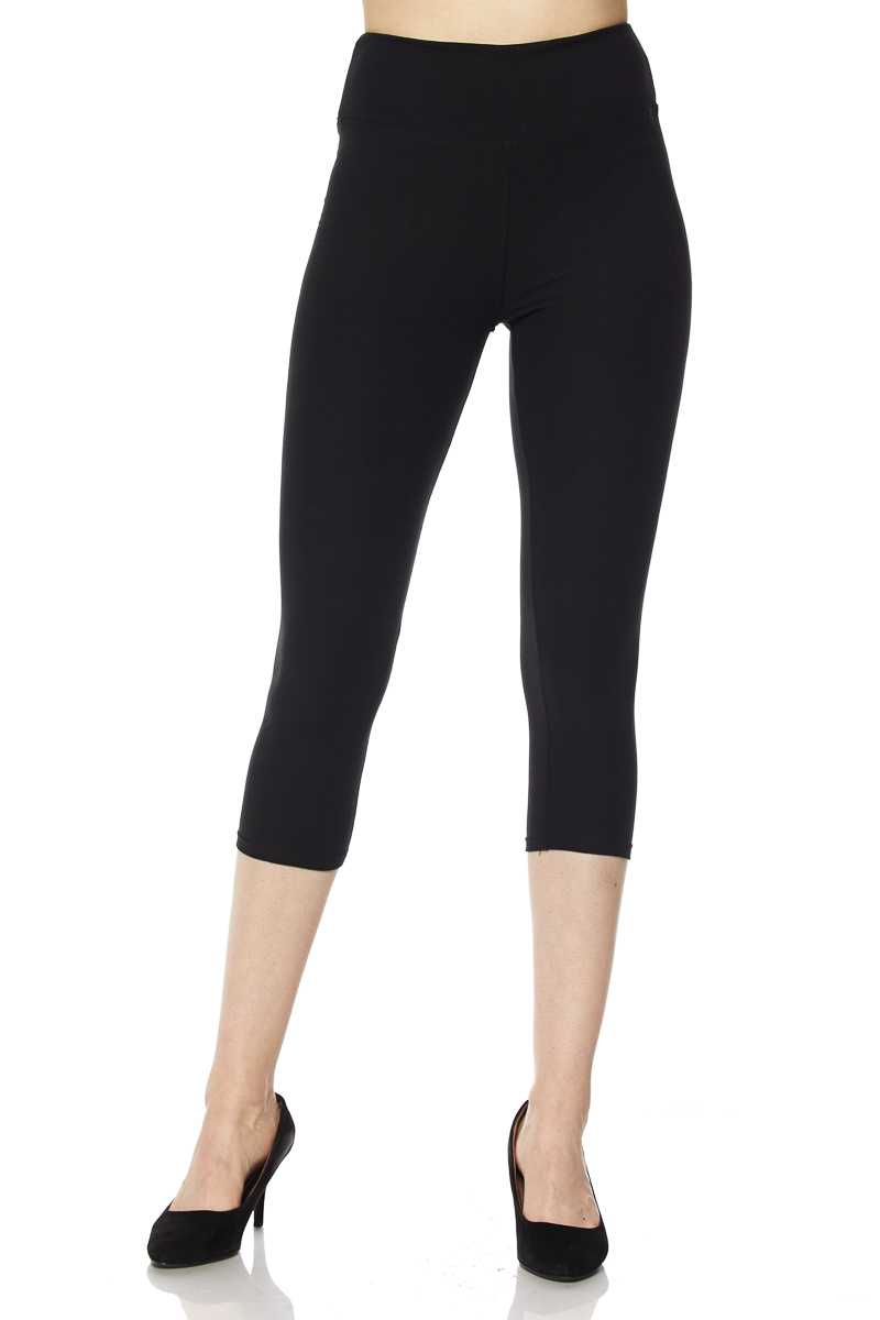 Black Buttery Smooth Basic Solid High Waisted Plus Size Capris - 3 Inch - New Mix