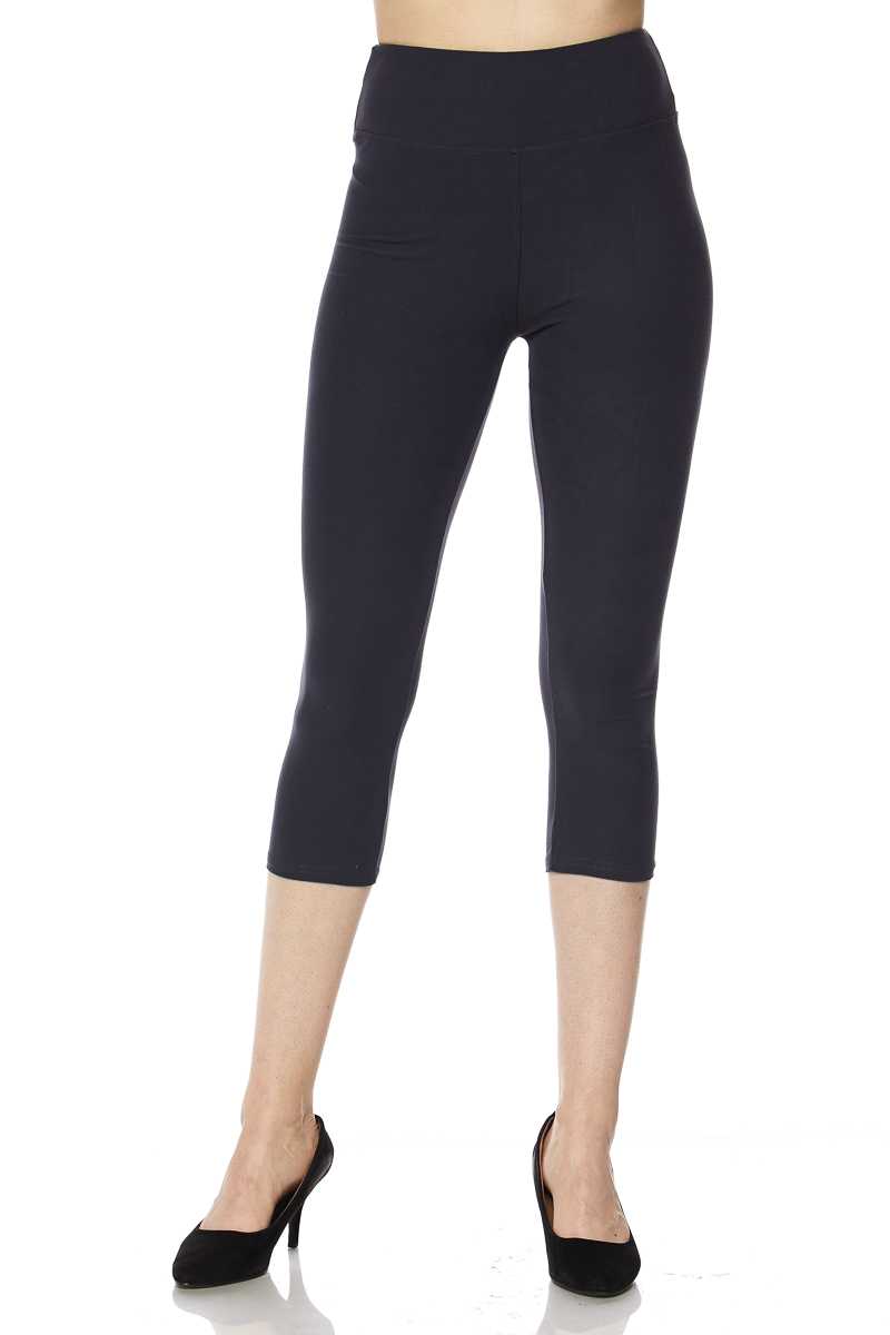 Black Buttery Smooth Basic Solid High Waisted Plus Size Capris - 3 Inch - New Mix