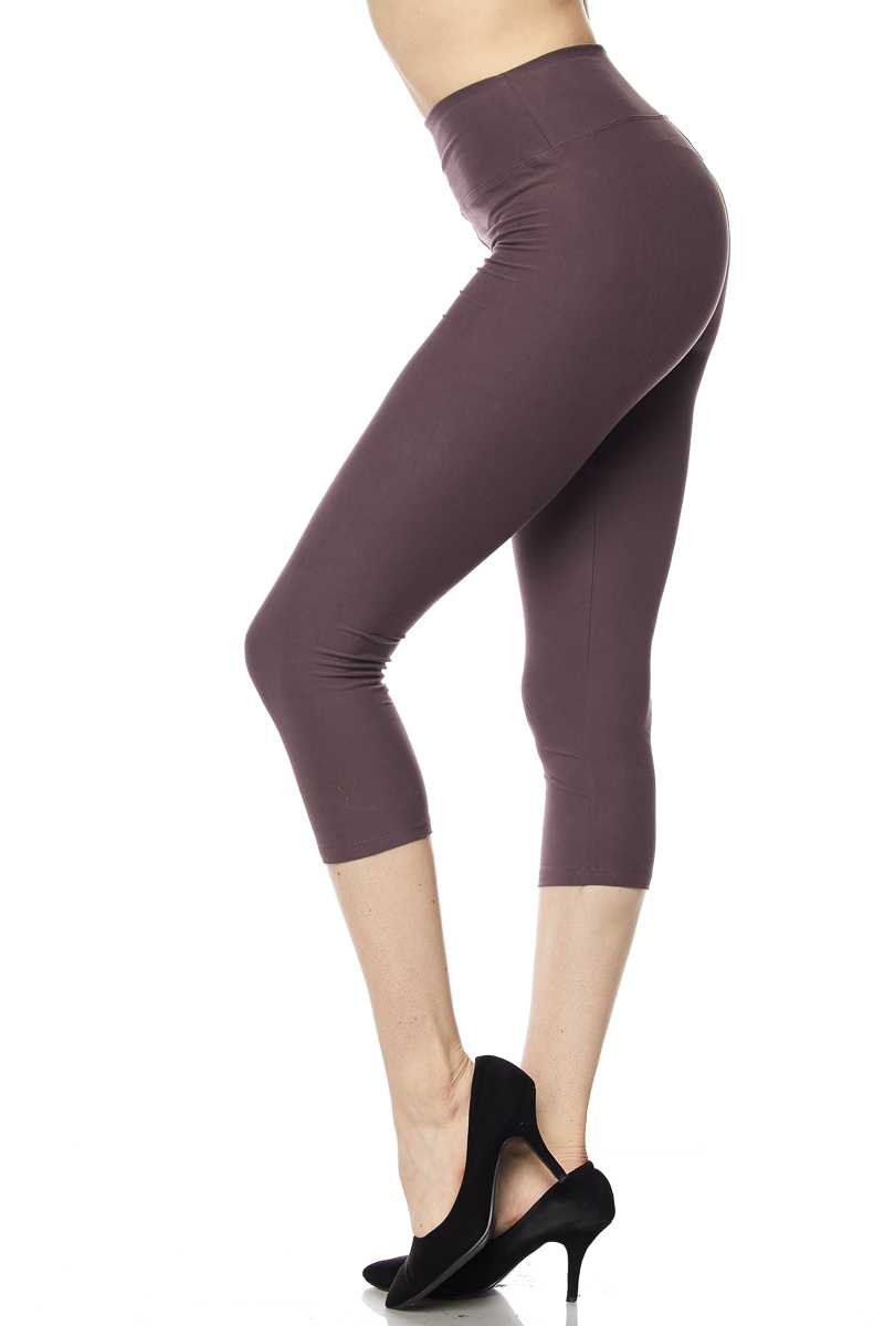 Dusty Plum Buttery Smooth Basic Solid High Waisted Extra Plus Size Capris - 3 Inch - 3X-5X  - New Mix