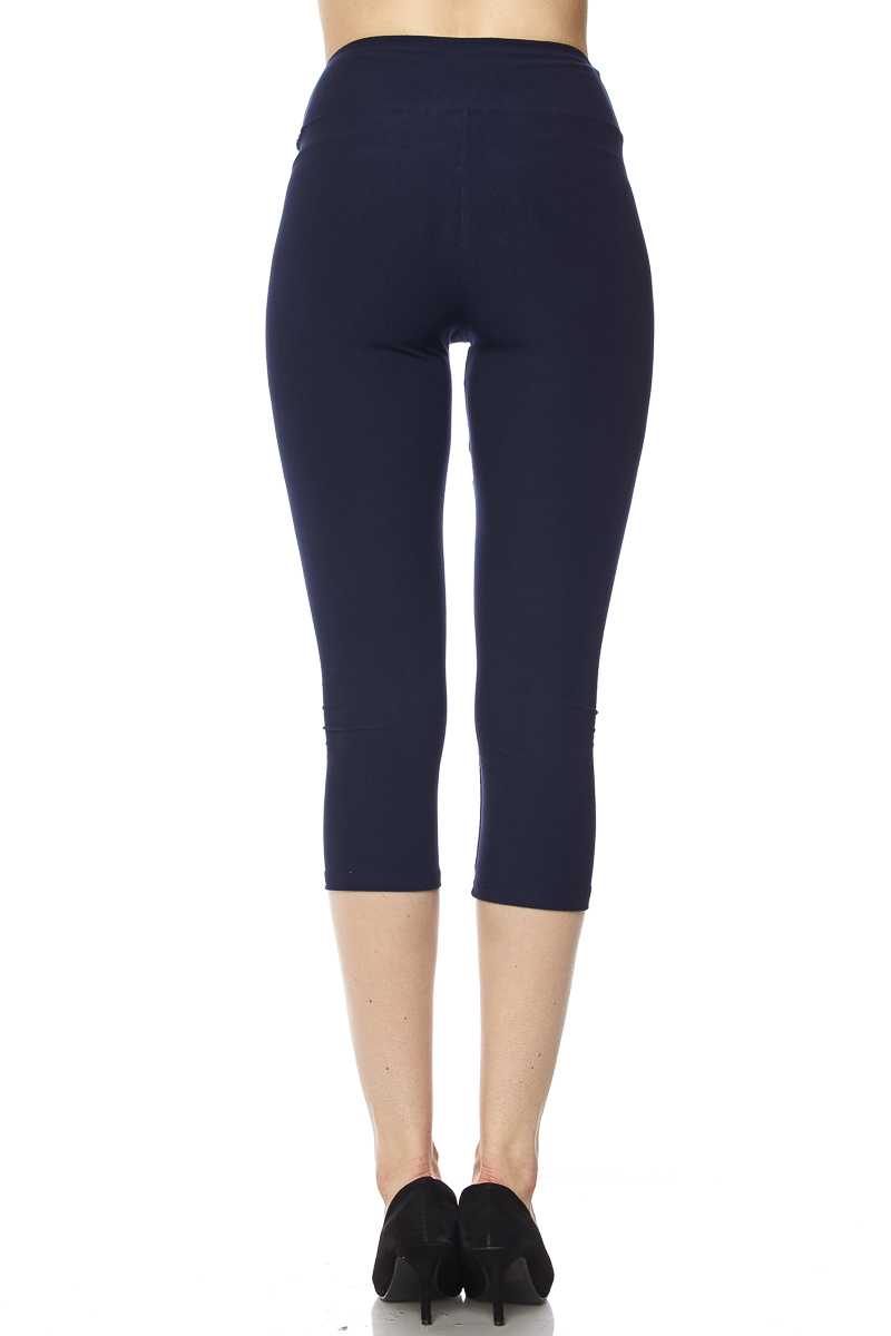 Navy Buttery Smooth Basic Solid High Waisted Extra Plus Size Capris - 3 Inch - 3X-5X  - New Mix