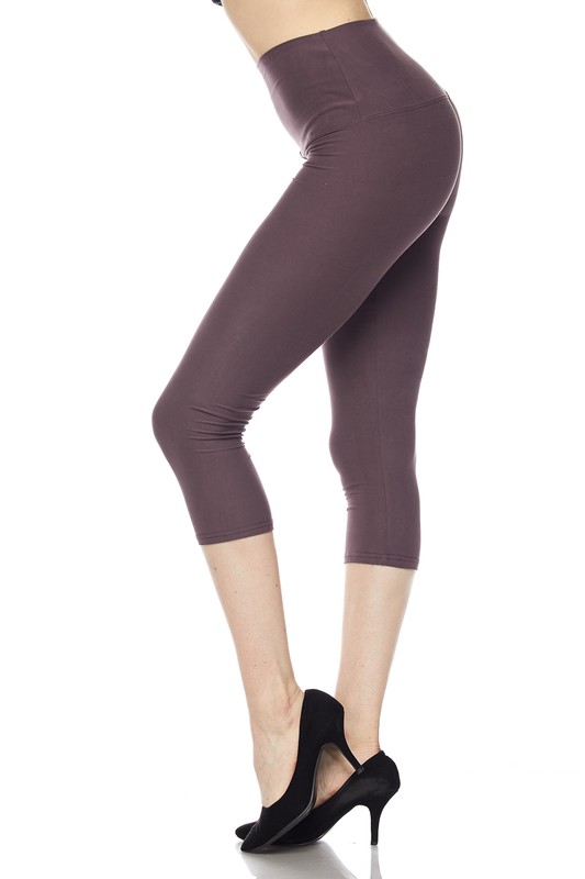 Dusty Plum Buttery Smooth High Waisted Basic Solid Plus Size Capris