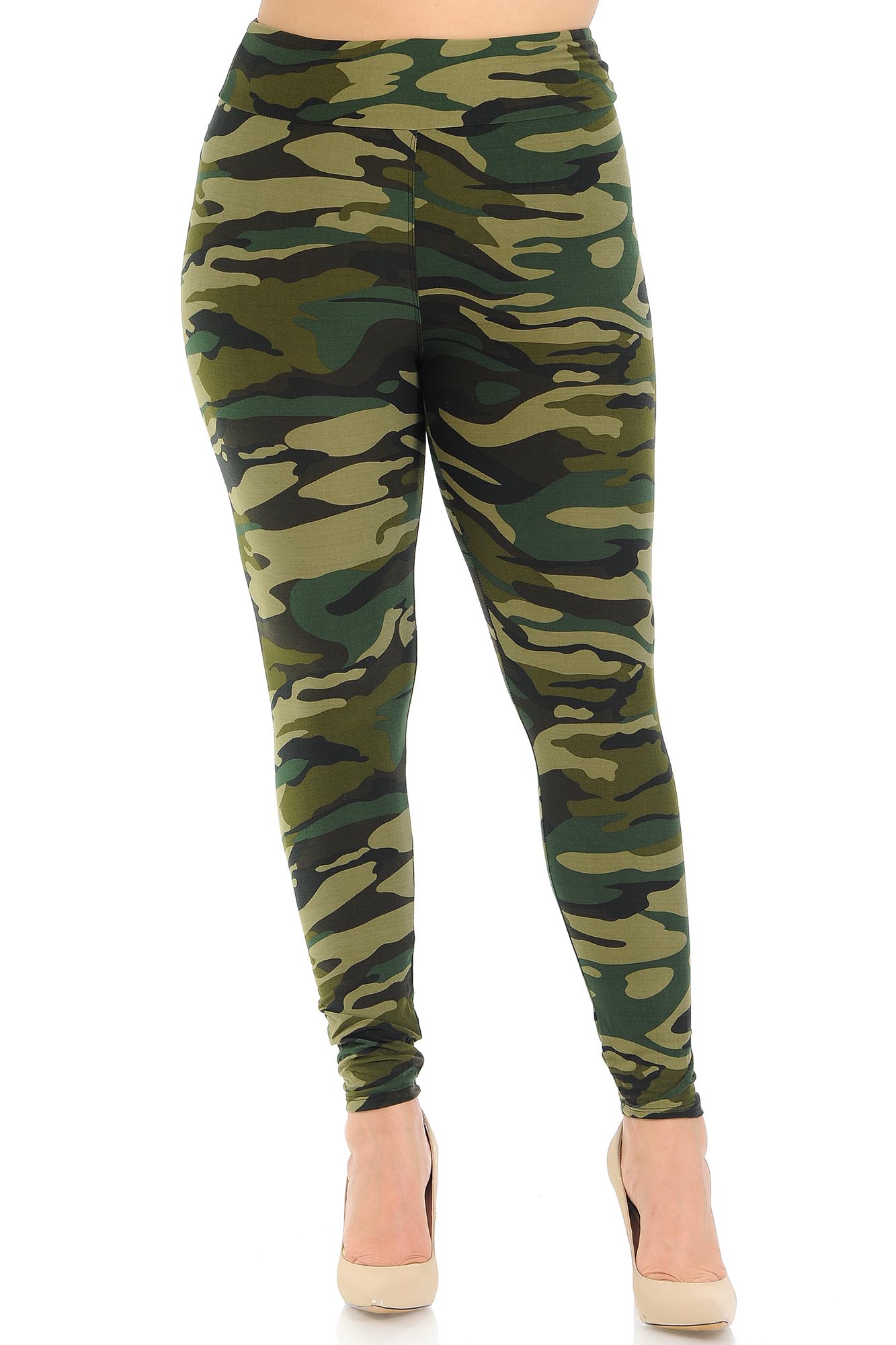 Buttery Smooth Green Camouflage High Waisted Plus Size Leggings