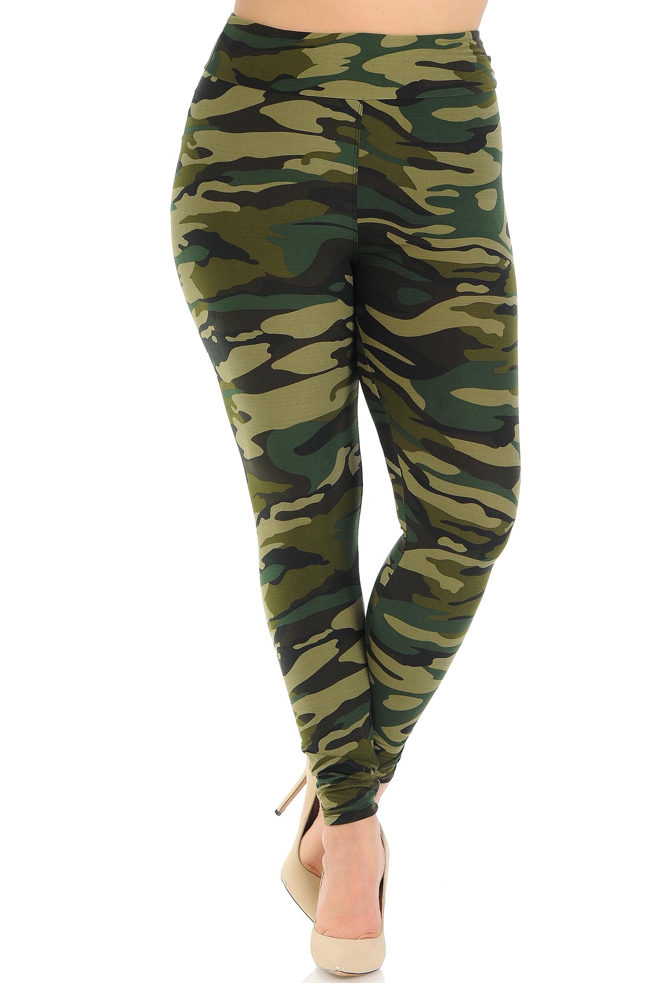 Buttery Smooth Green Camouflage High Waisted Plus Size Leggings