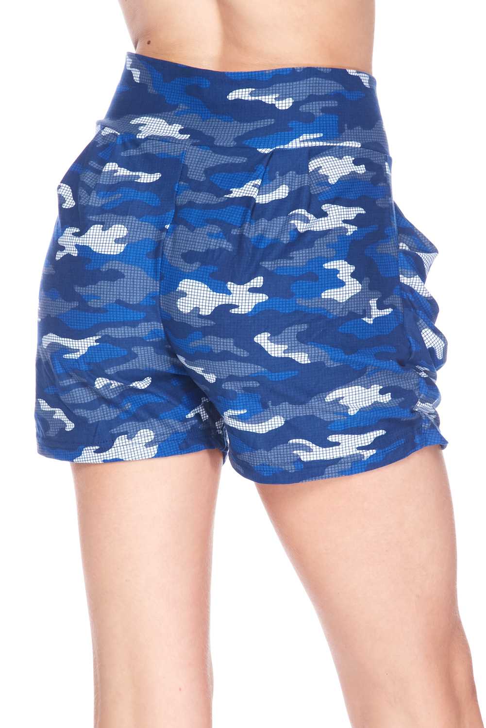 Buttery Soft Blue Grid Camouflage Harem Shorts