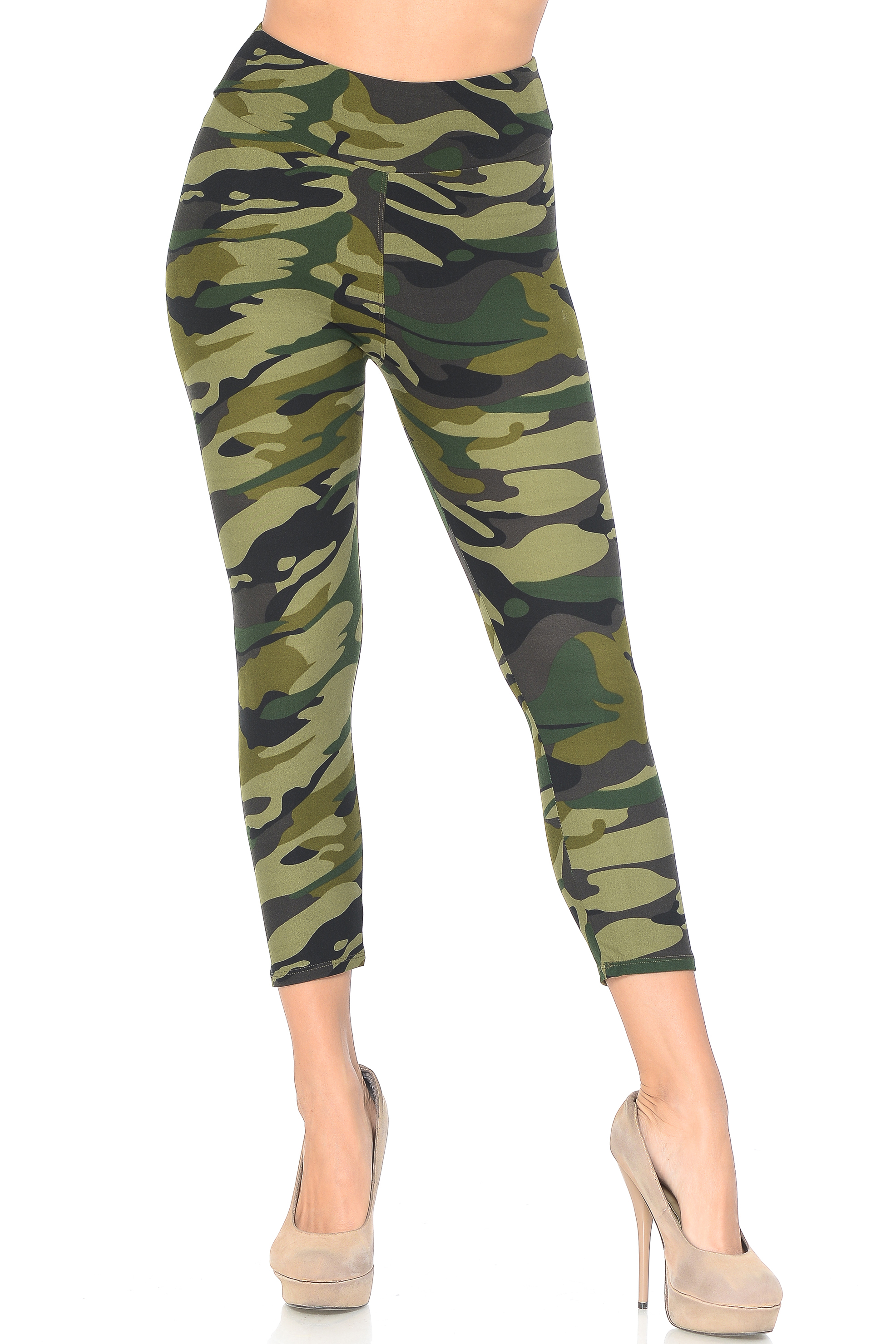 Buttery Smooth Green Camouflage High Waisted Plus Size Capri - EEVEE