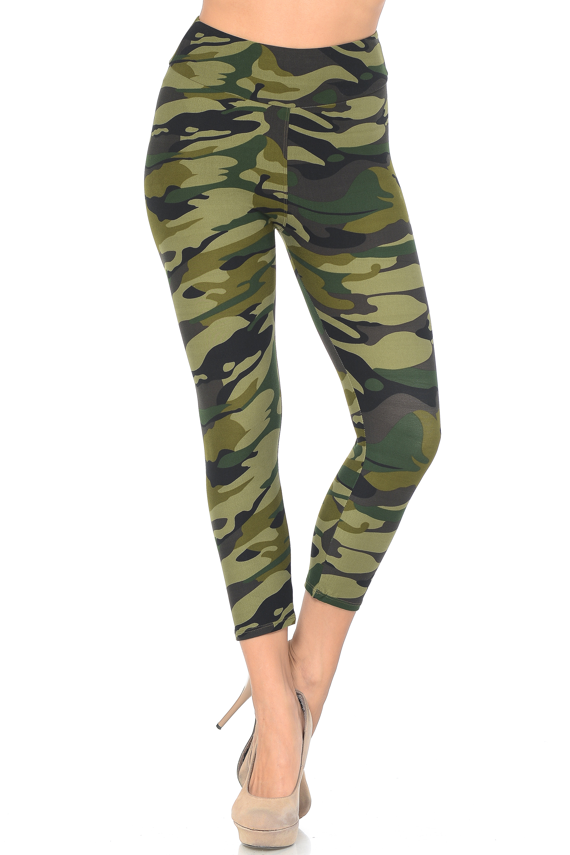 Buttery Smooth Green Camouflage High Waisted Plus Size Capri - EEVEE