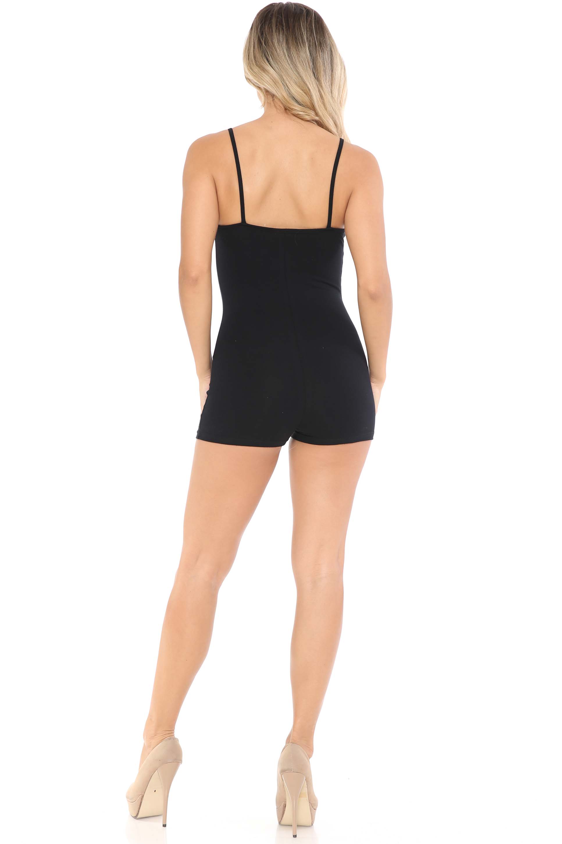 USA Basic Cotton Black Rear Spaghetti Strap Short Jumpsuit