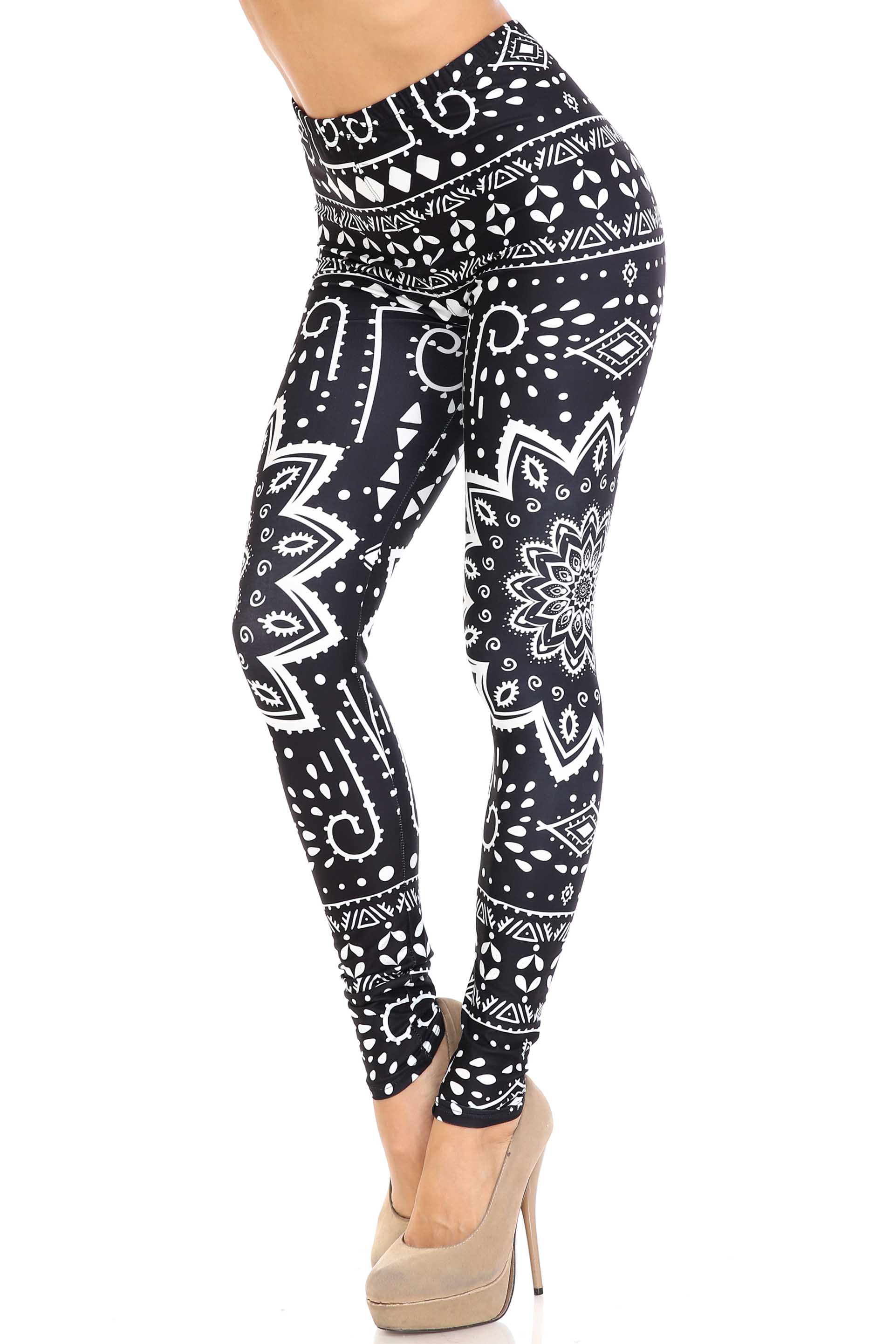 Creamy Soft Black Tribal Mandala Plus Size Leggings - By USA Fashion™