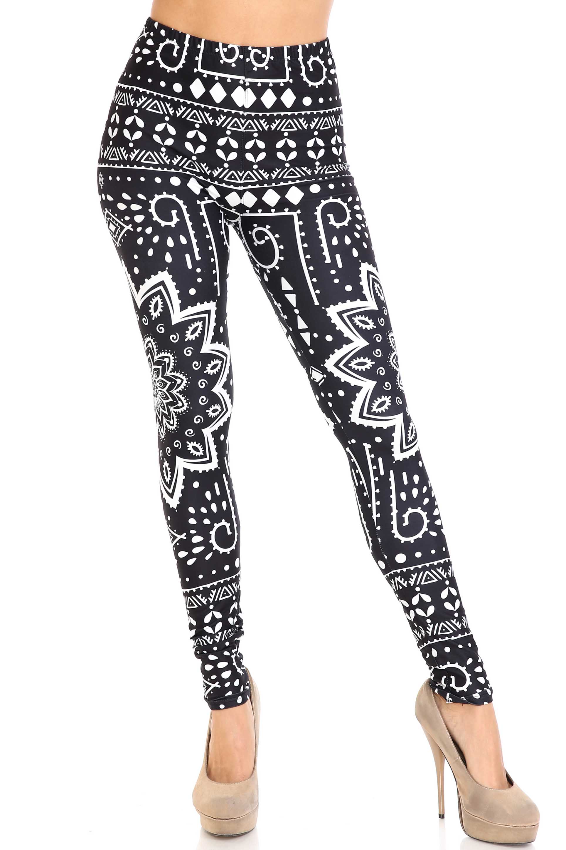 Creamy Soft Black Tribal Mandala Plus Size Leggings - By USA Fashion™