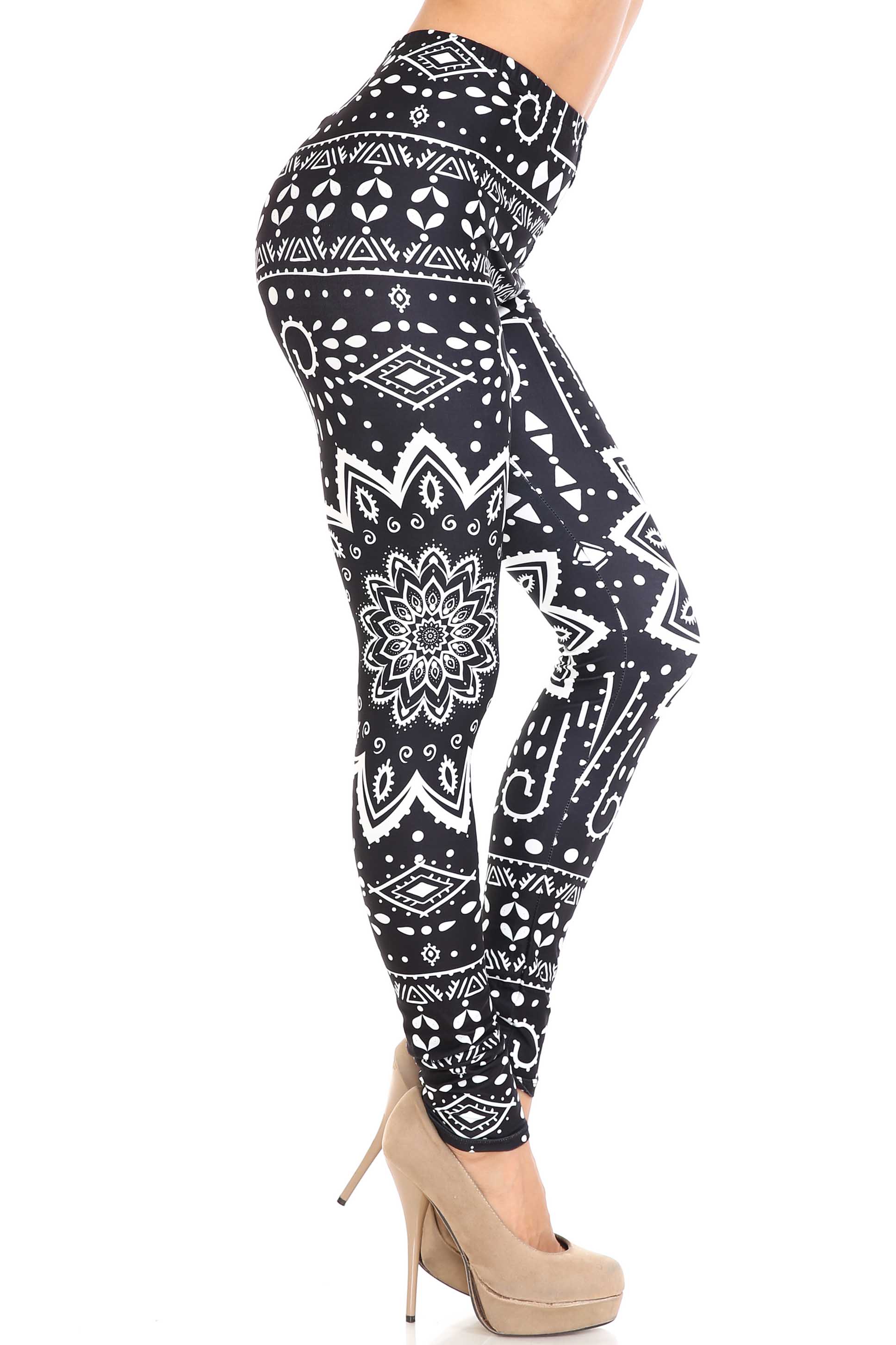 Creamy Soft Black Tribal Mandala Plus Size Leggings - By USA Fashion™