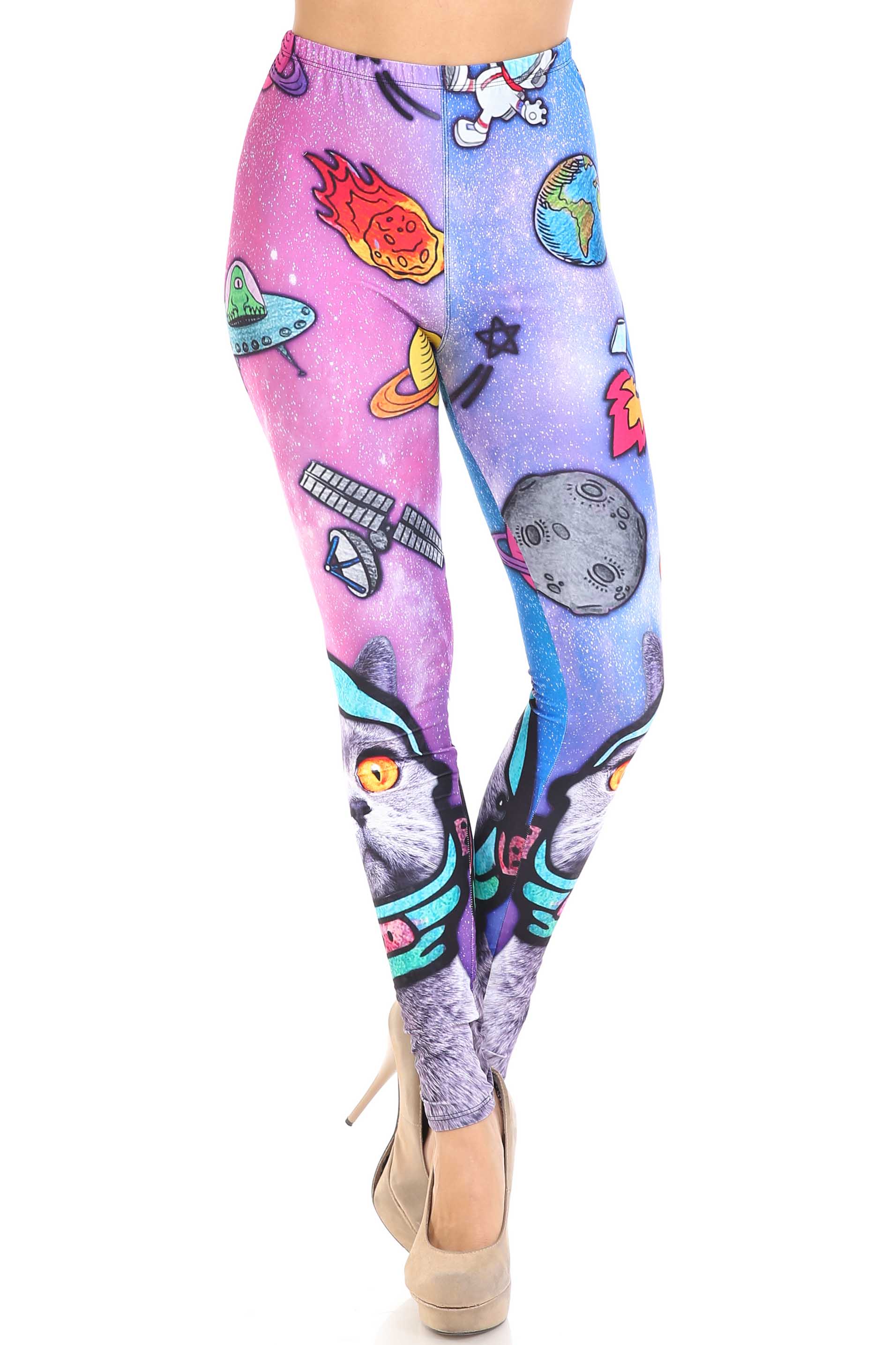 Creamy Soft Space Cat Extra Plus Size Leggings - 3X-5X - USA Fashion™