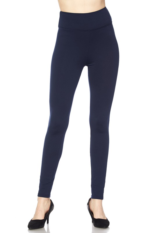 Solid Warm Fur Lined High Waisted Leggings - 3 Inch