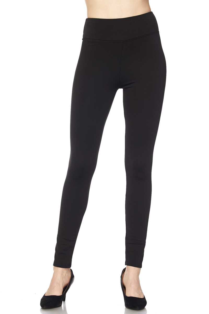 Solid Warm Fur Lined High Waisted Leggings - 3 Inch