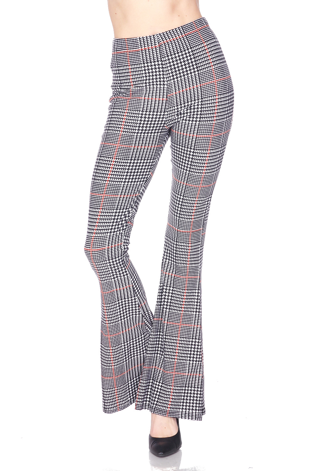 Buttery Smooth Burgundy Plaid Bell Bottom Leggings