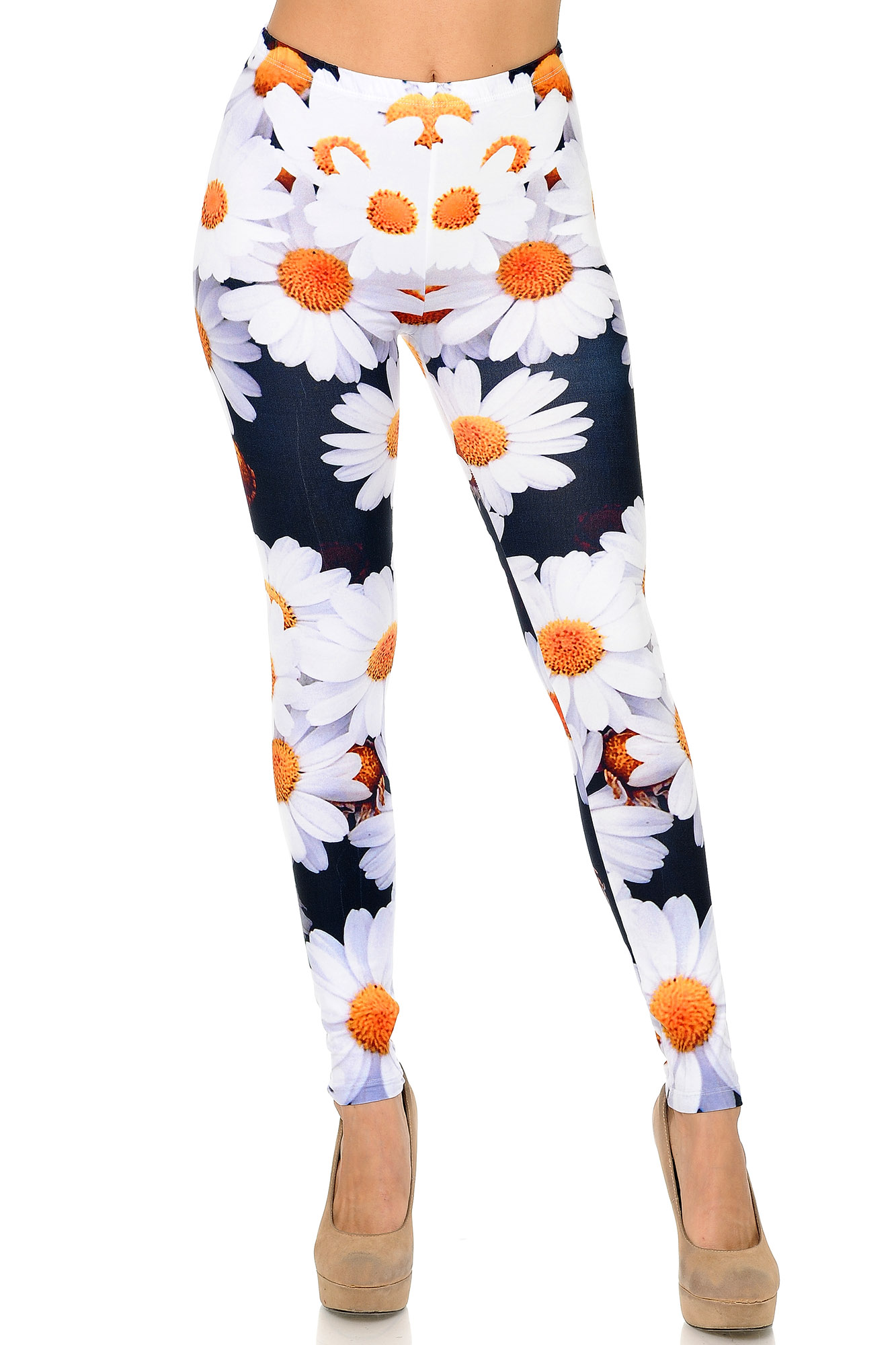 Front side image of  Creamy Soft Daisy Bunch Plus Size Leggings - USA Fashion™