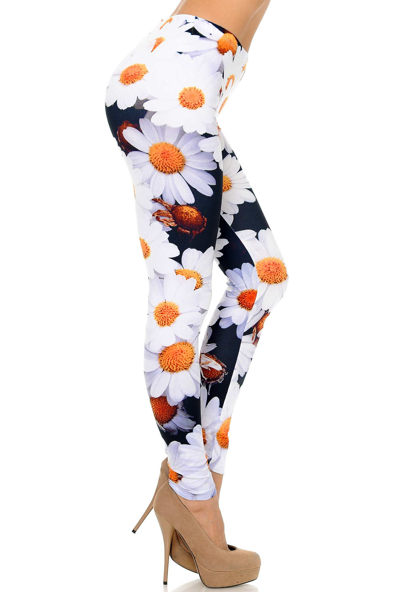 Right Side Image of  Creamy Soft Daisy Bunch Plus Size Leggings - USA Fashion™