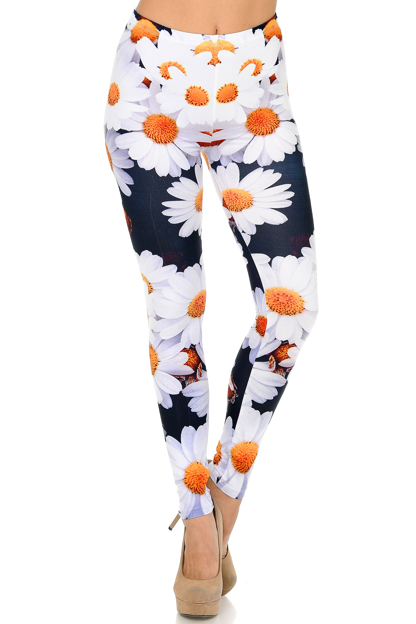 Front side image of  Creamy Soft Daisy Bunch Plus Size Leggings - USA Fashion™