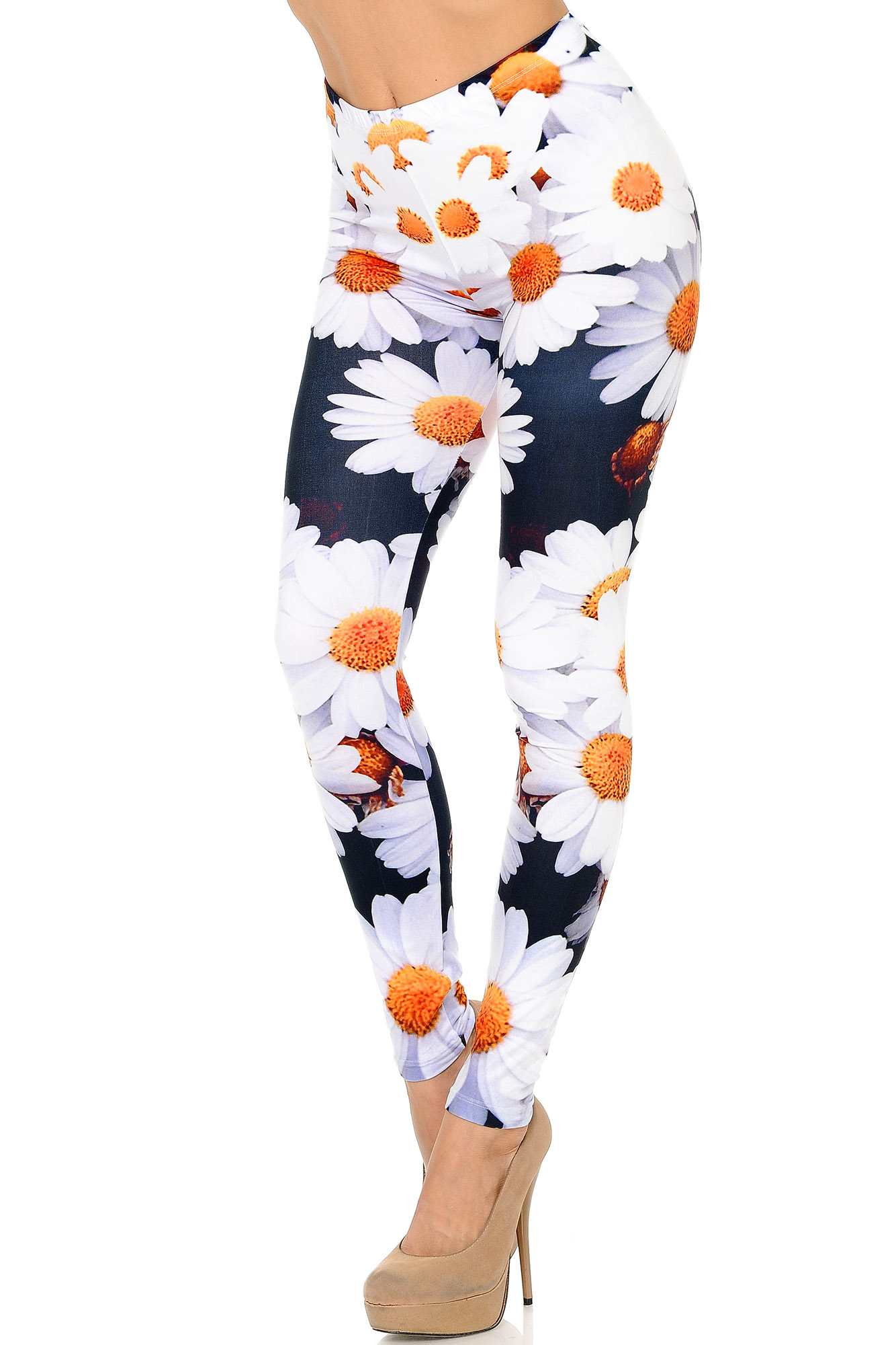 Left Side Image of  Creamy Soft Daisy Bunch Extra Plus Size Leggings - 3X-5X - USA Fashion™