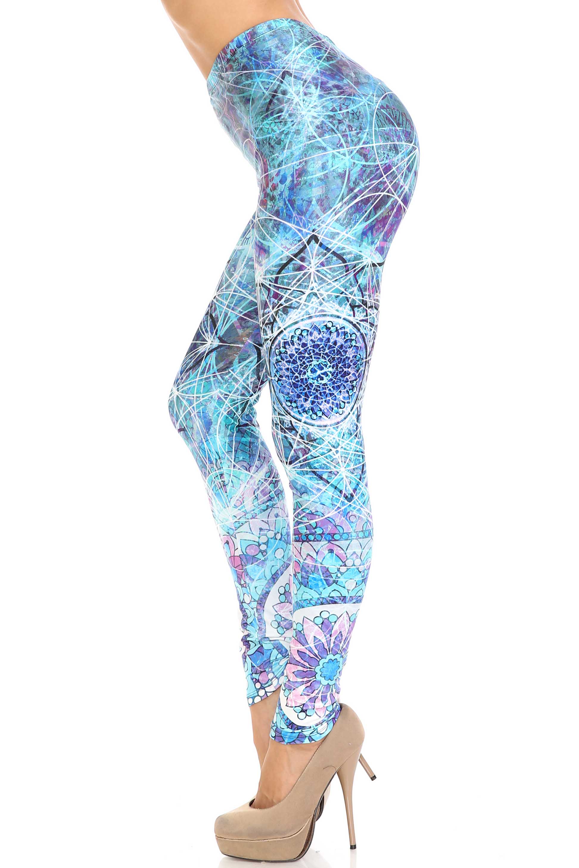Creamy Soft Cyan Mandala Plus Size Leggings - USA Fashion™