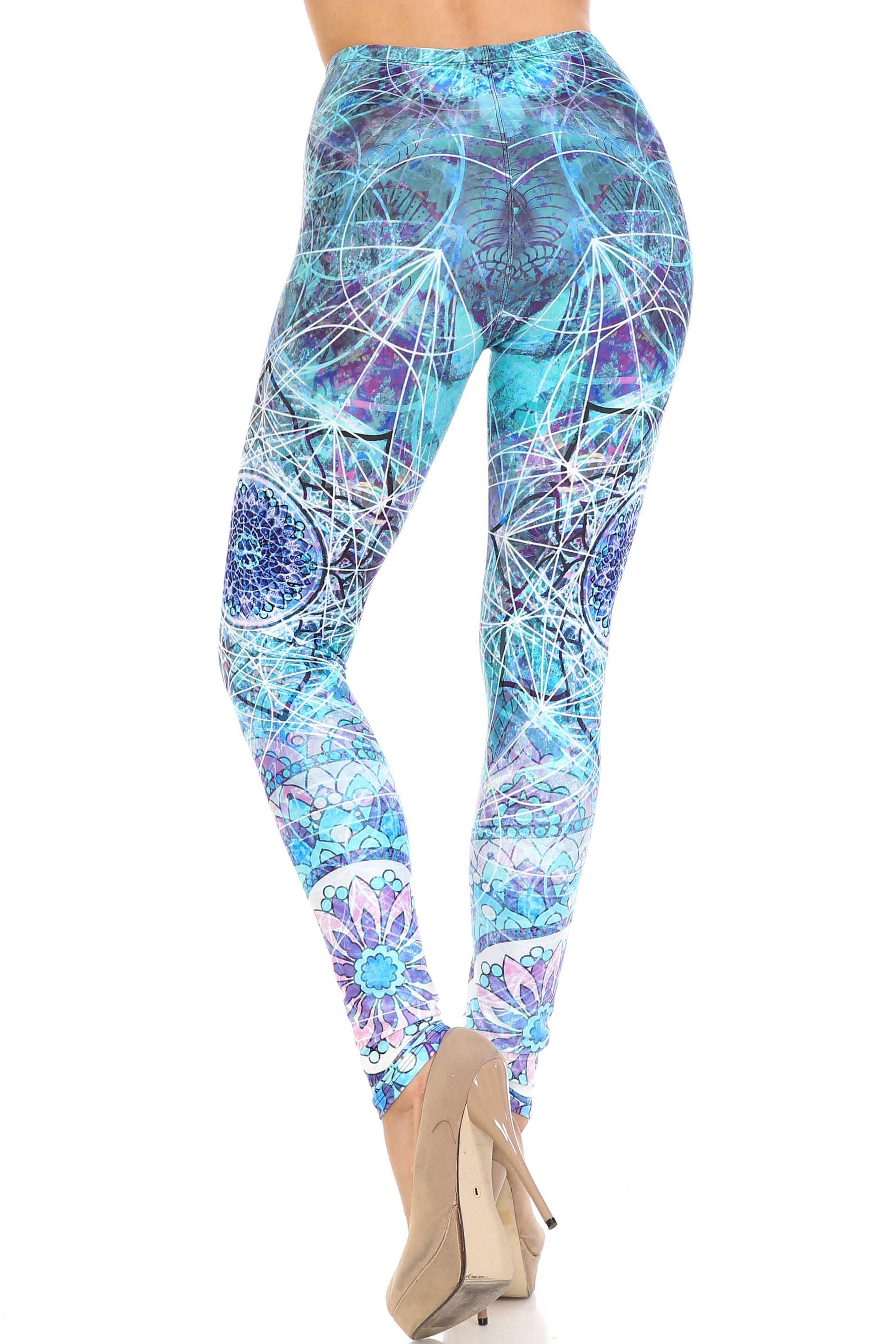 Creamy Soft Cyan Mandala Plus Size Leggings - USA Fashion™