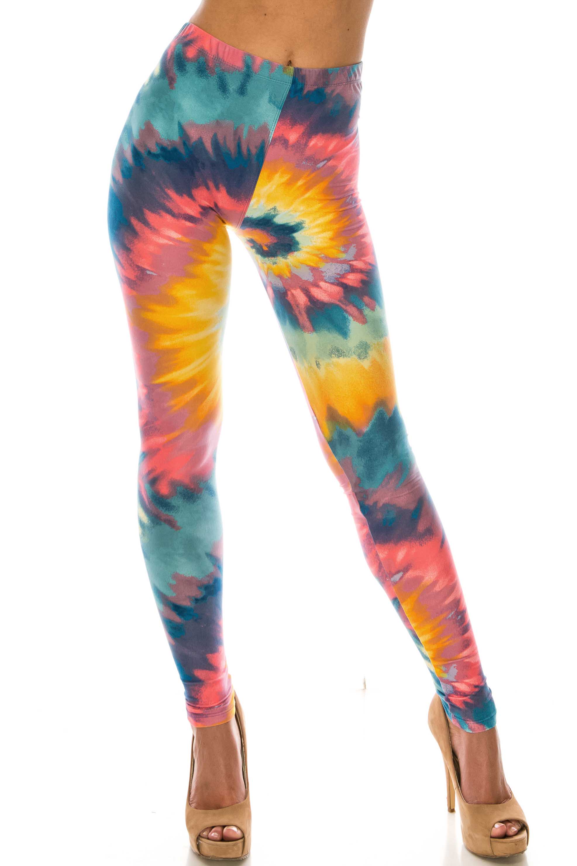 Buttery Smooth Multi-Color-Bold Tie Dye Extra Plus Size Leggings - 3X-5X