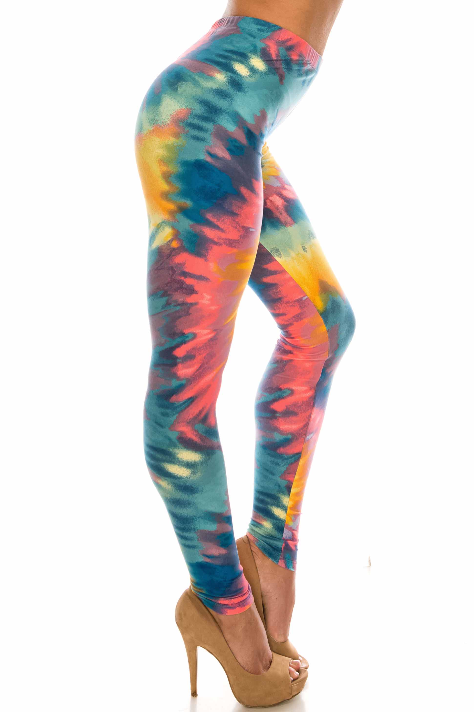 Buttery Smooth Multi-Color-Bold Tie Dye Extra Plus Size Leggings - 3X-5X