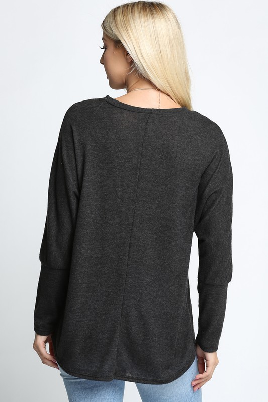 Charcoal Solid Long Sleeve Dolman Plus Size Top